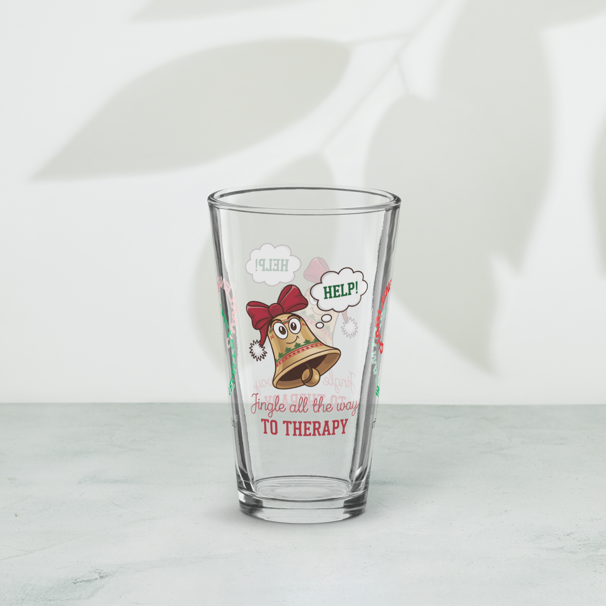 Jingle All The Way To Therapy - Funny holiday mindfulness Christmas pint glass gift