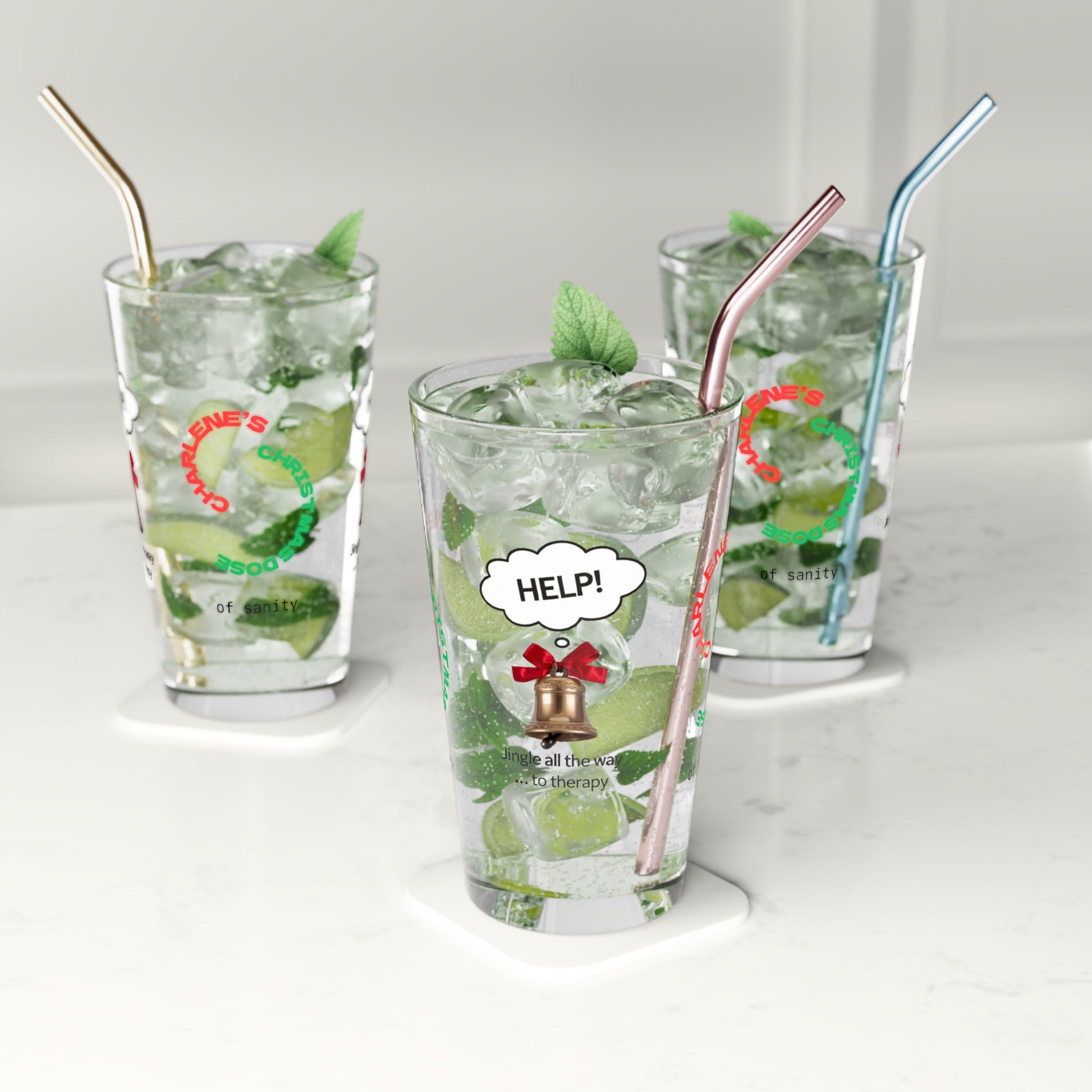 Jingle All The Way To Therapy - Christmas mental health pint glass, self-care holiday gift