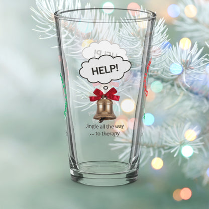Jingle All The Way To Therapy - Christmas mental health pint glass, self-care holiday gift