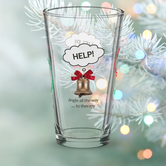 Jingle All The Way To Therapy - Christmas mental health pint glass, self-care holiday gift