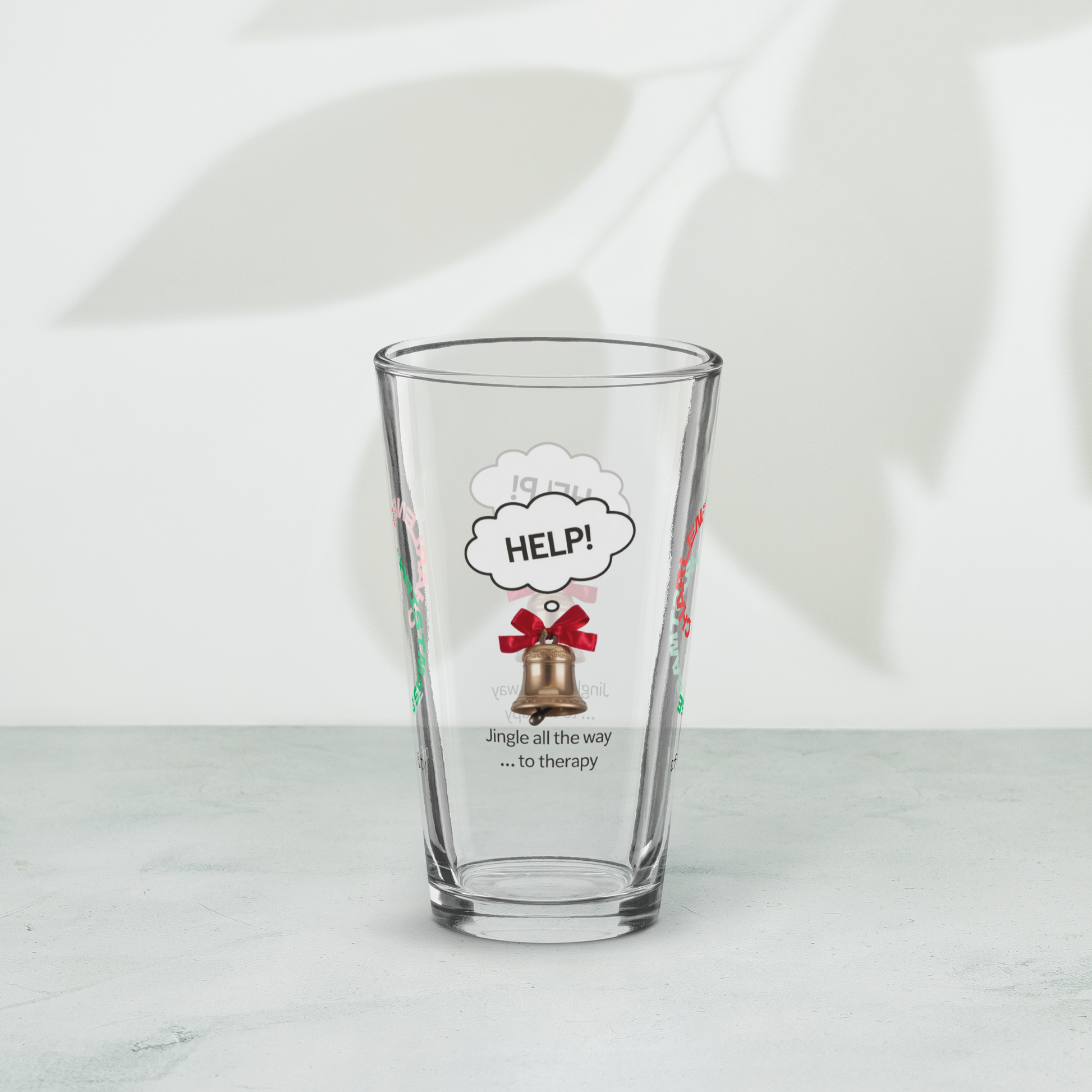 Jingle All The Way To Therapy - Christmas mental health pint glass, self-care holiday gift