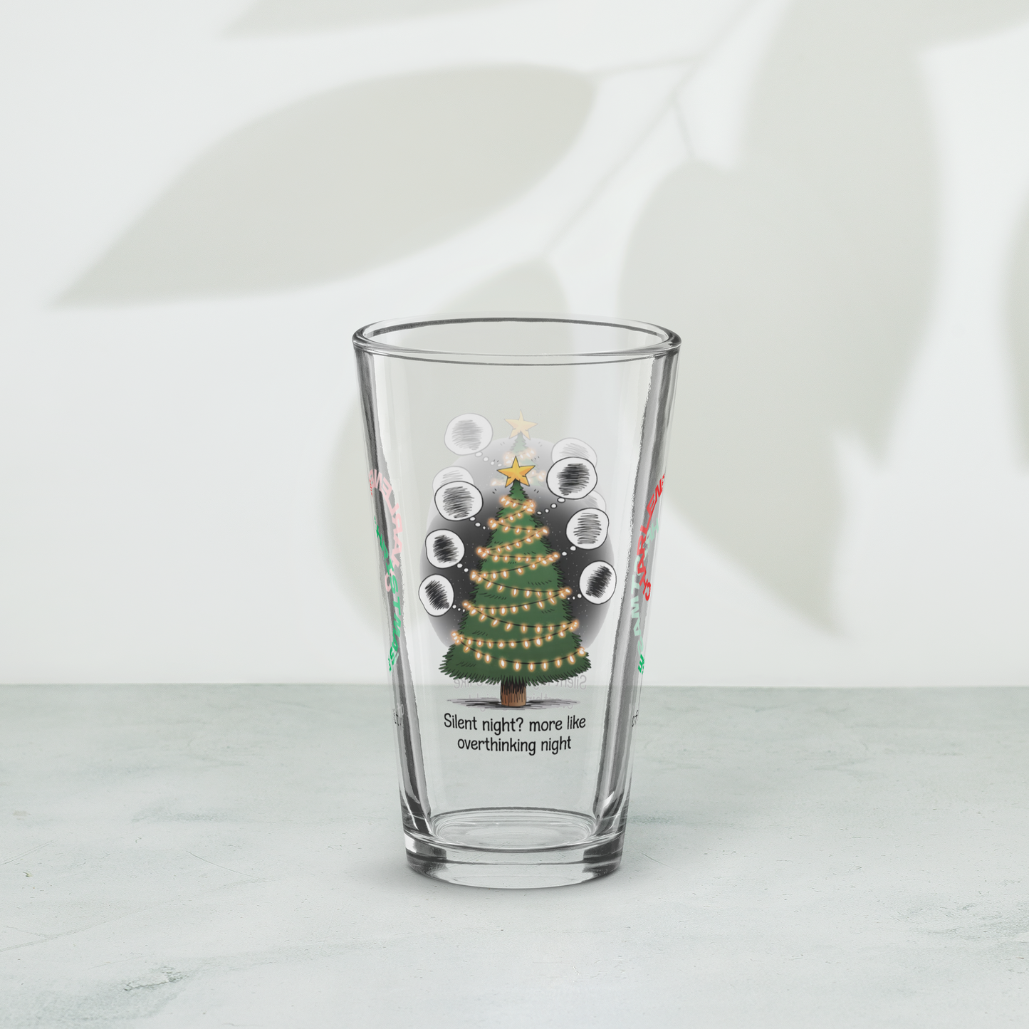 Silent Night? More Like Overthinking Night - Funny Christmas mental health pint glass gift