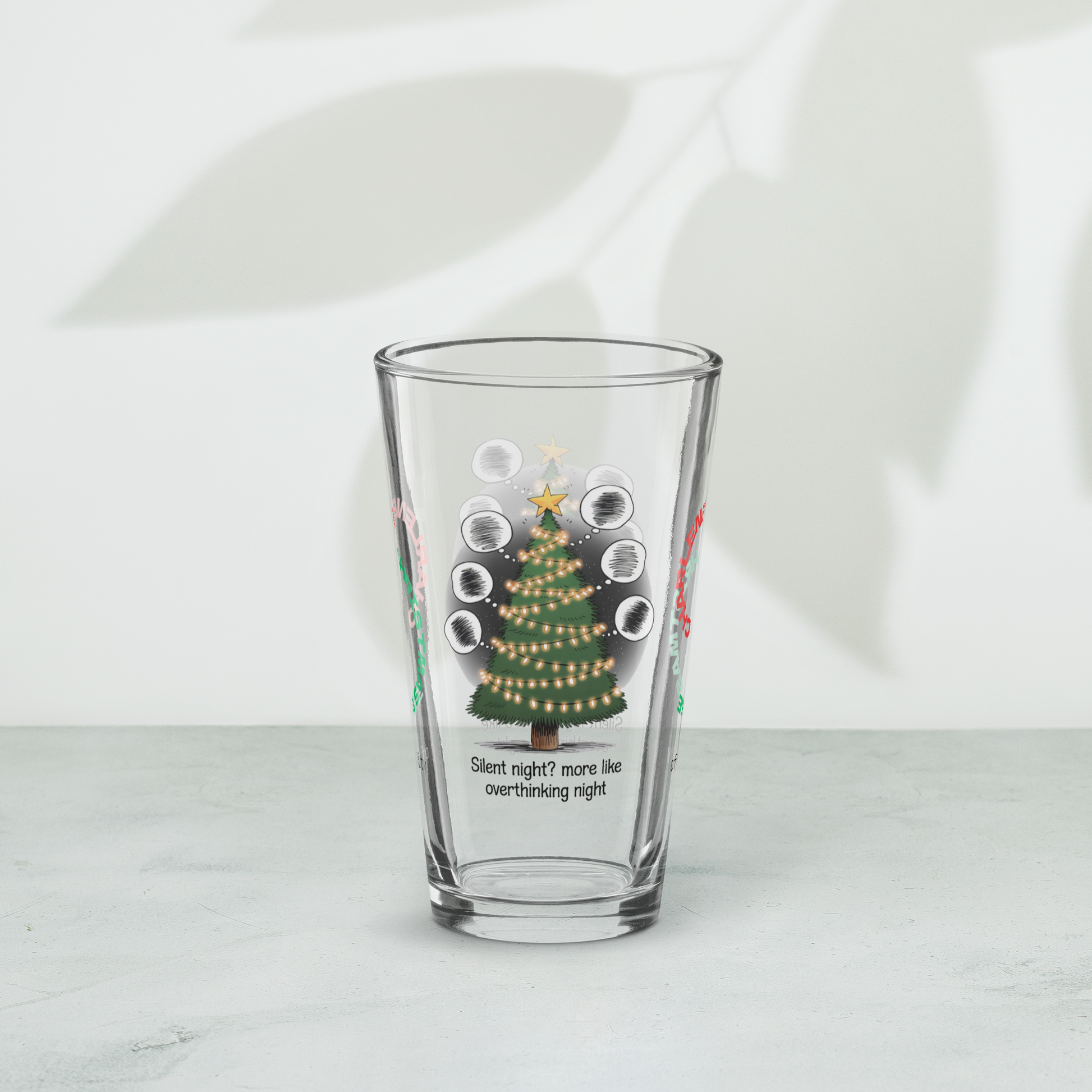 Silent Night? More Like Overthinking Night - Funny Christmas mental health pint glass gift