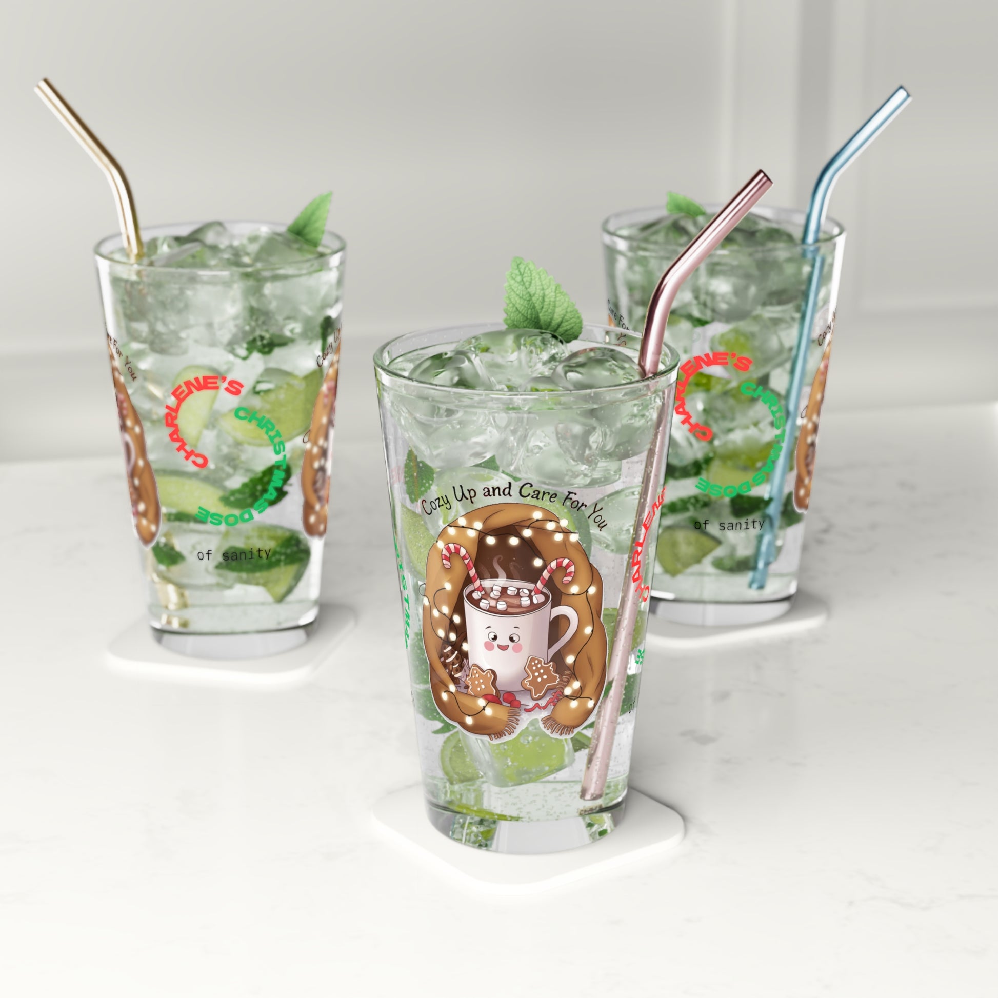 Cozy Up And Care For You - Holiday mindfulness Christmas pint glass for self-care