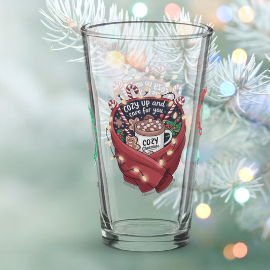 Cozy Up And Care For You - Funny Christmas mental health pint glass gift idea
