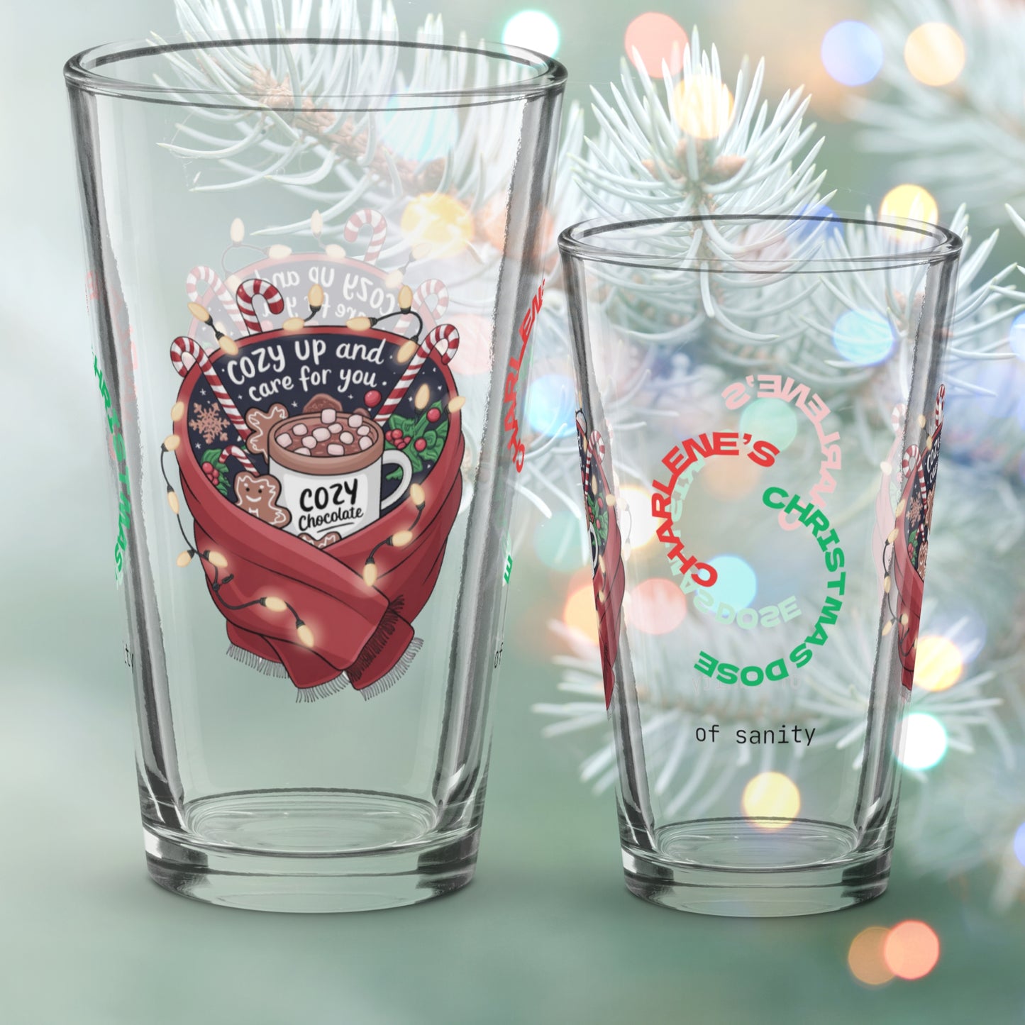 Cozy Up And Care For You - Funny Christmas mental health pint glass gift idea