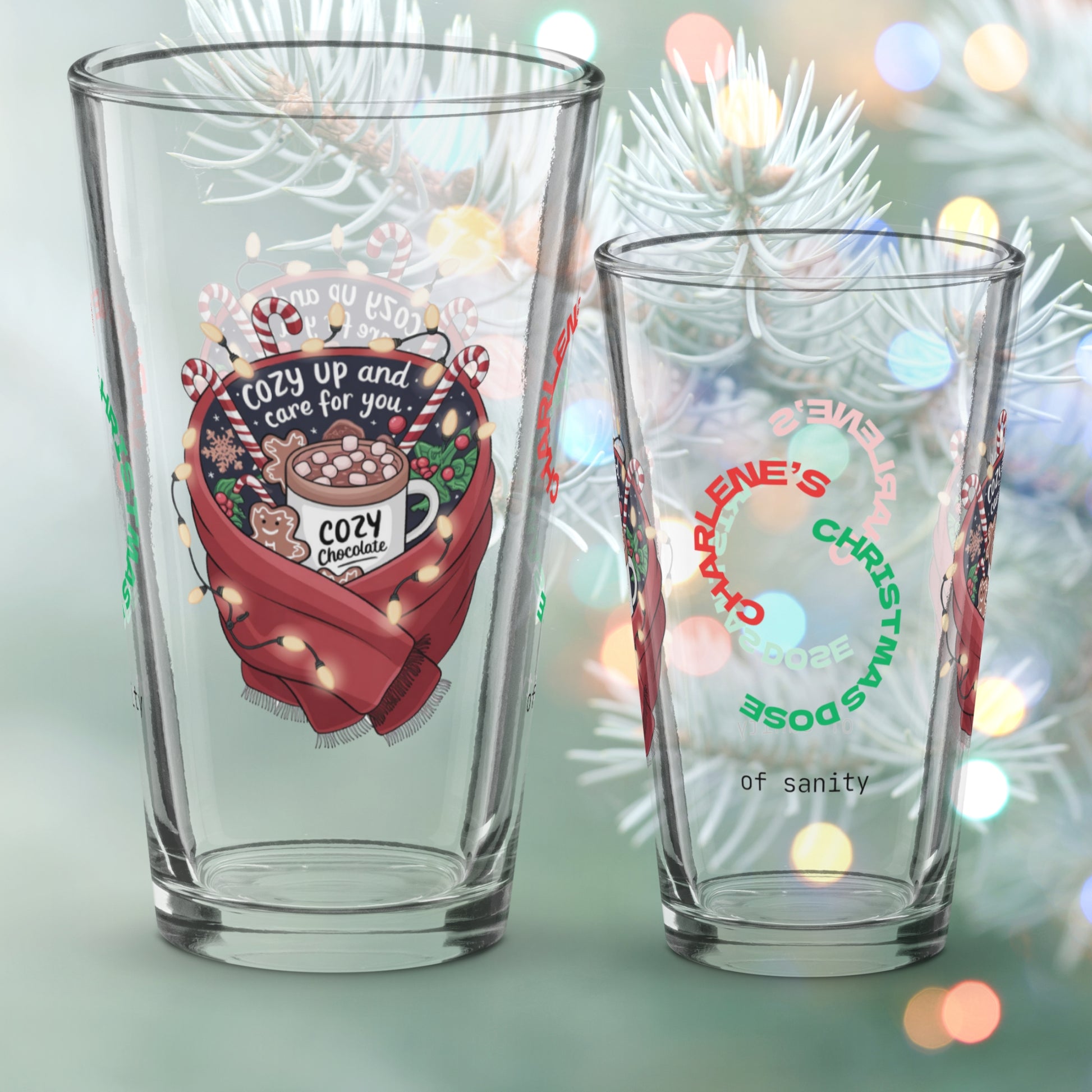 Cozy Up And Care For You - Funny Christmas mental health pint glass gift idea