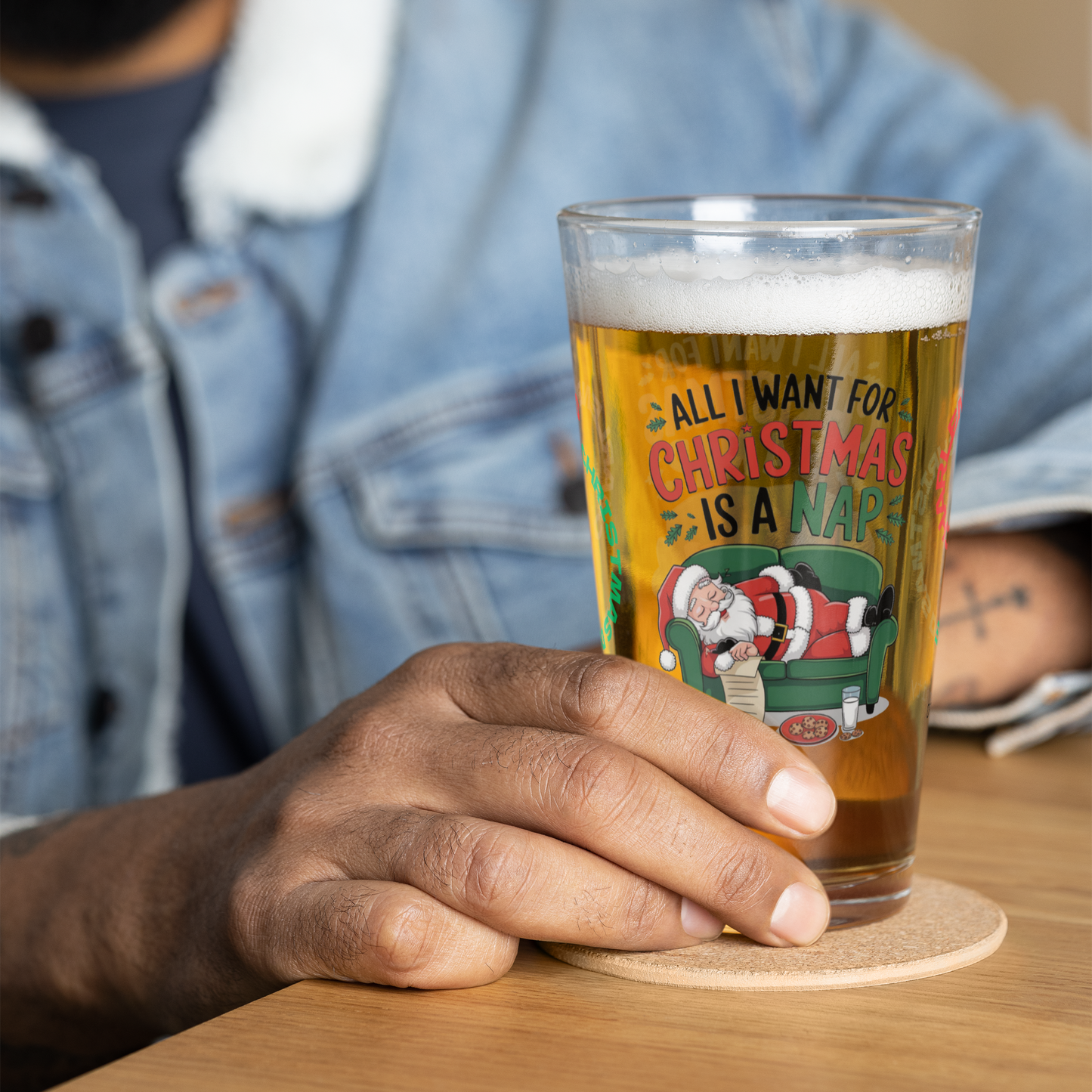 All I Want For Christmas Is A Nap - Funny holiday mental health pint glass for cozy self-care