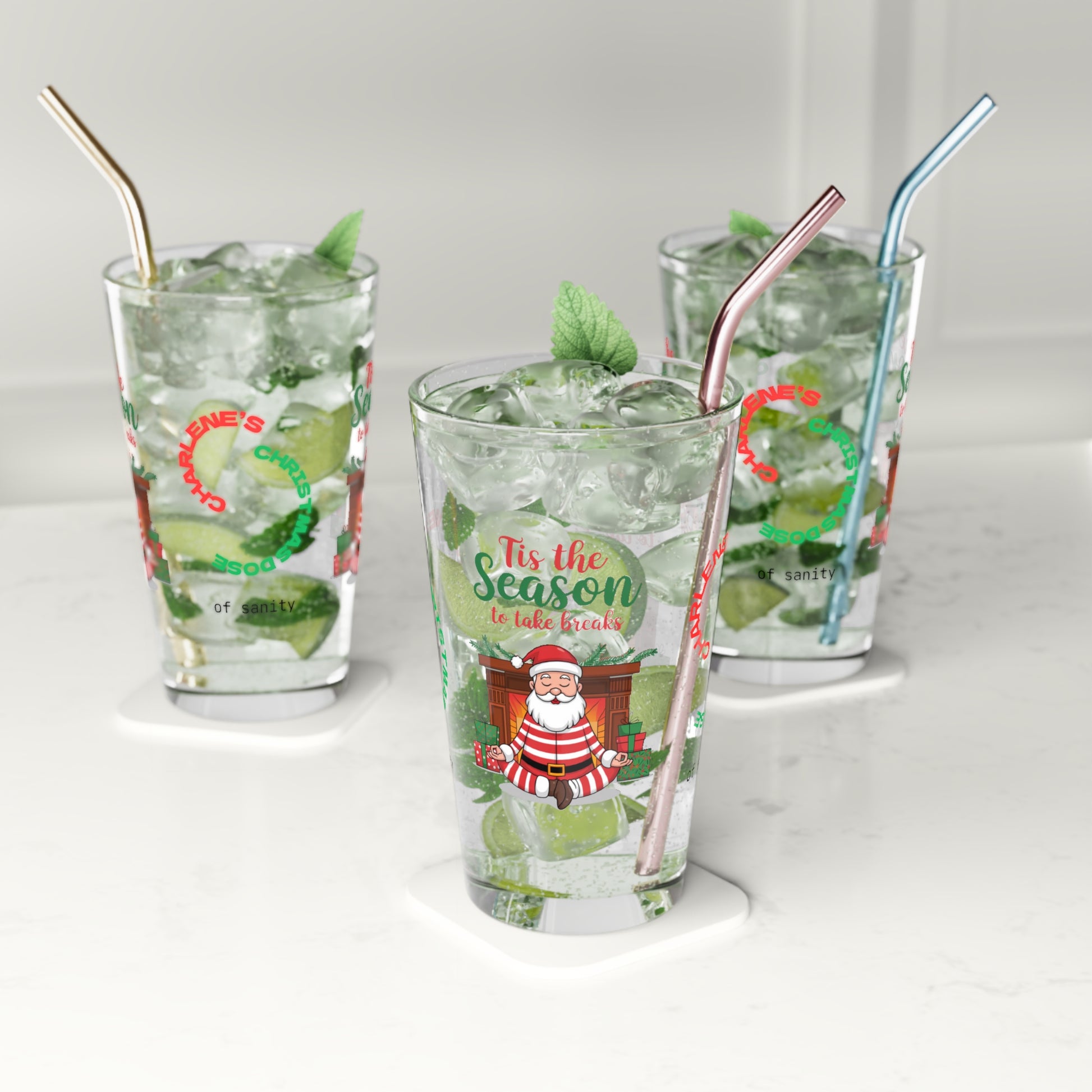 Tis The Season To Take Breaks - Holiday self-care Christmas pint glass, mindful mental health gift