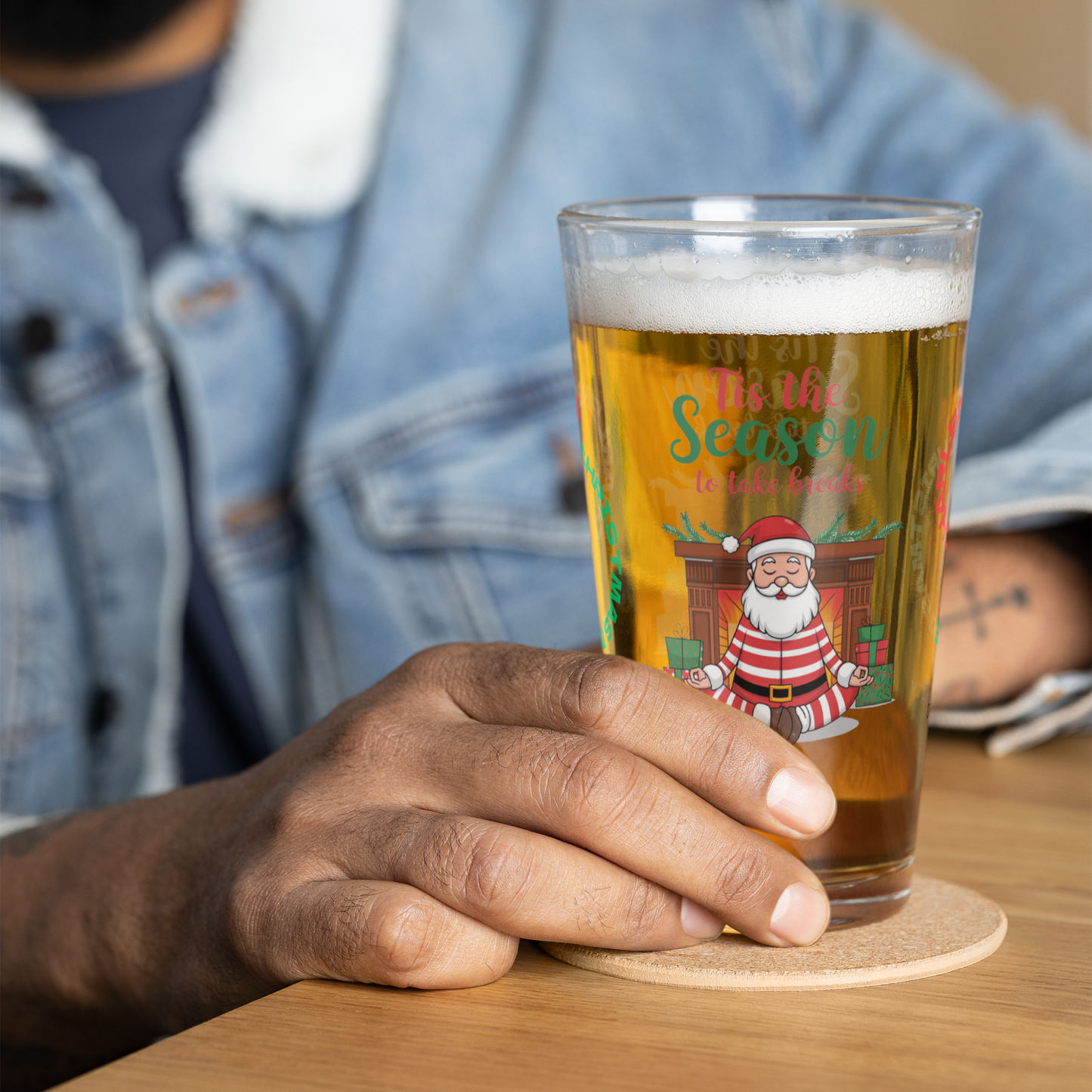 Tis The Season To Take Breaks - Holiday self-care Christmas pint glass, mindful mental health gift