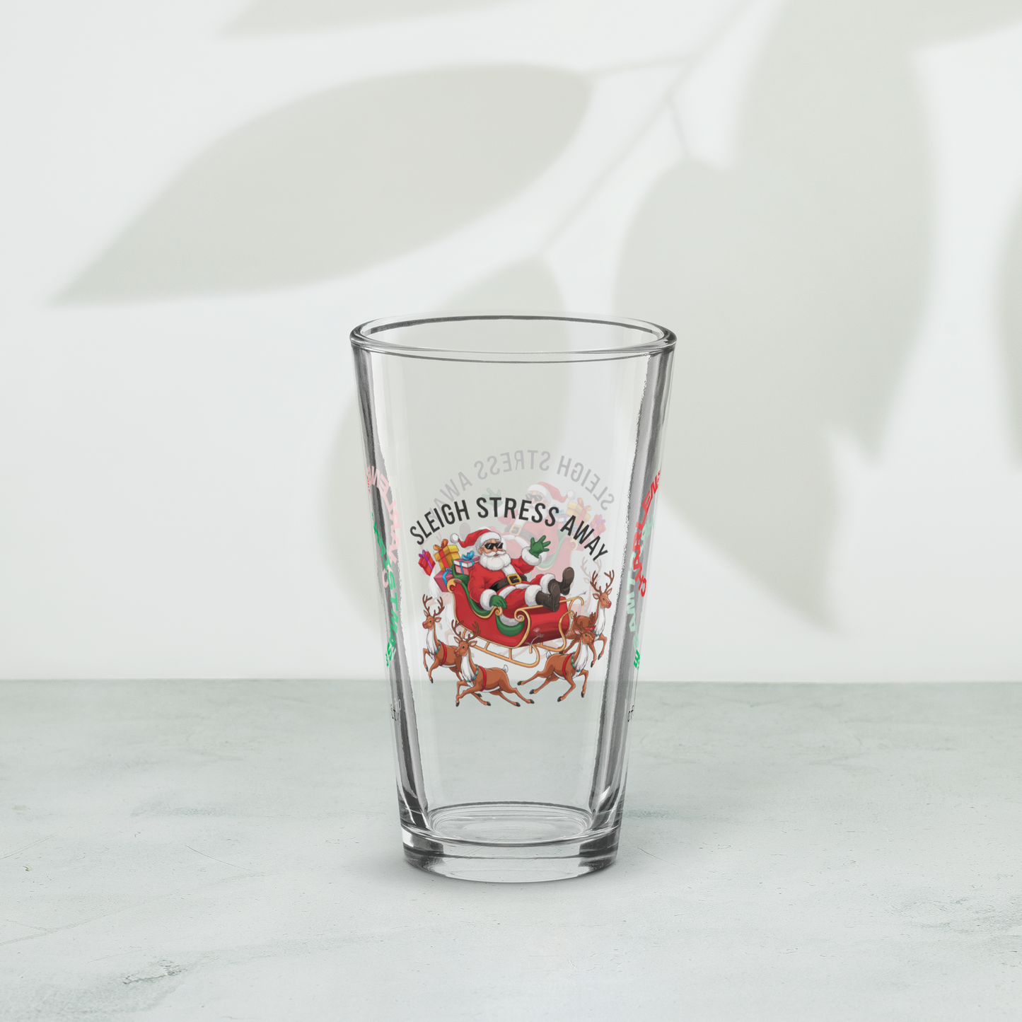 Sleigh Stress Away - Christmas mental health pint glass, mindfulness holiday gift idea