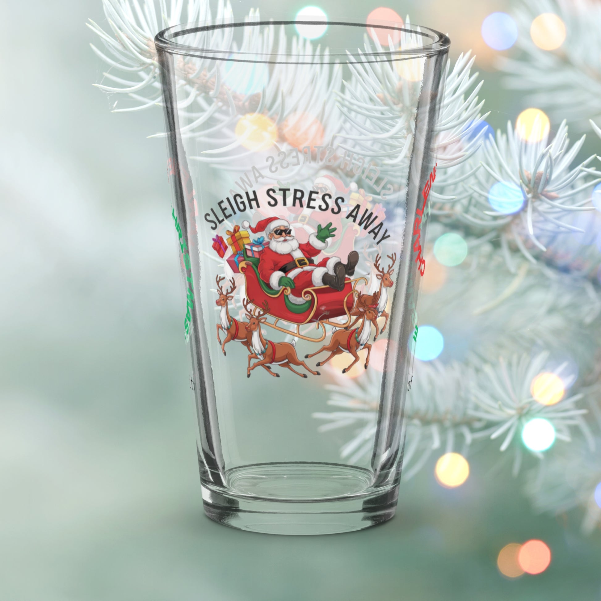 Sleigh Stress Away - Christmas mental health pint glass, mindfulness holiday gift idea