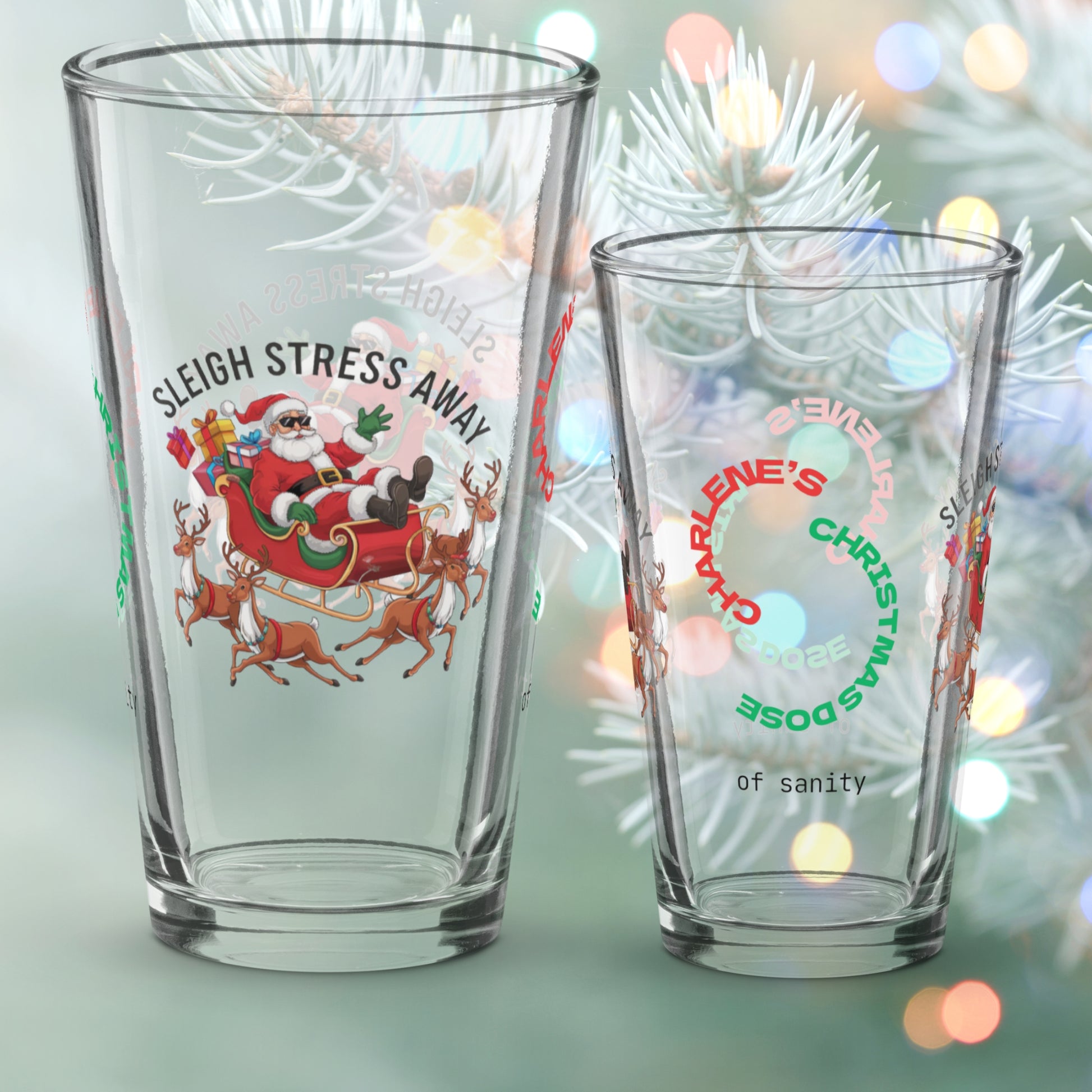 Sleigh Stress Away - Christmas mental health pint glass, mindfulness holiday gift idea