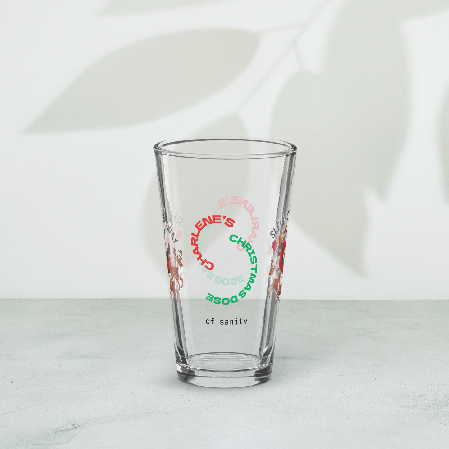Sleigh Stress Away - Christmas mental health pint glass, mindfulness holiday gift idea