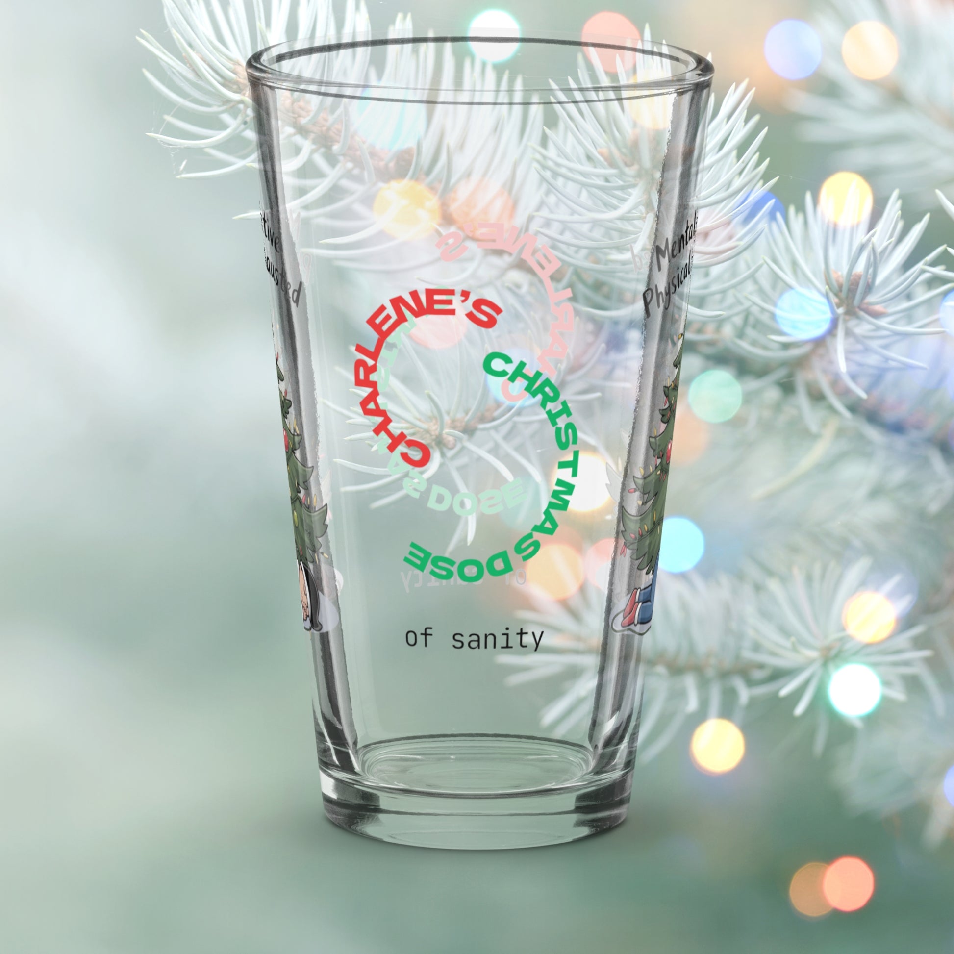 Mentally Festive, Physically Exhausted - Holiday self-care Christmas pint glass, mindfulness gift