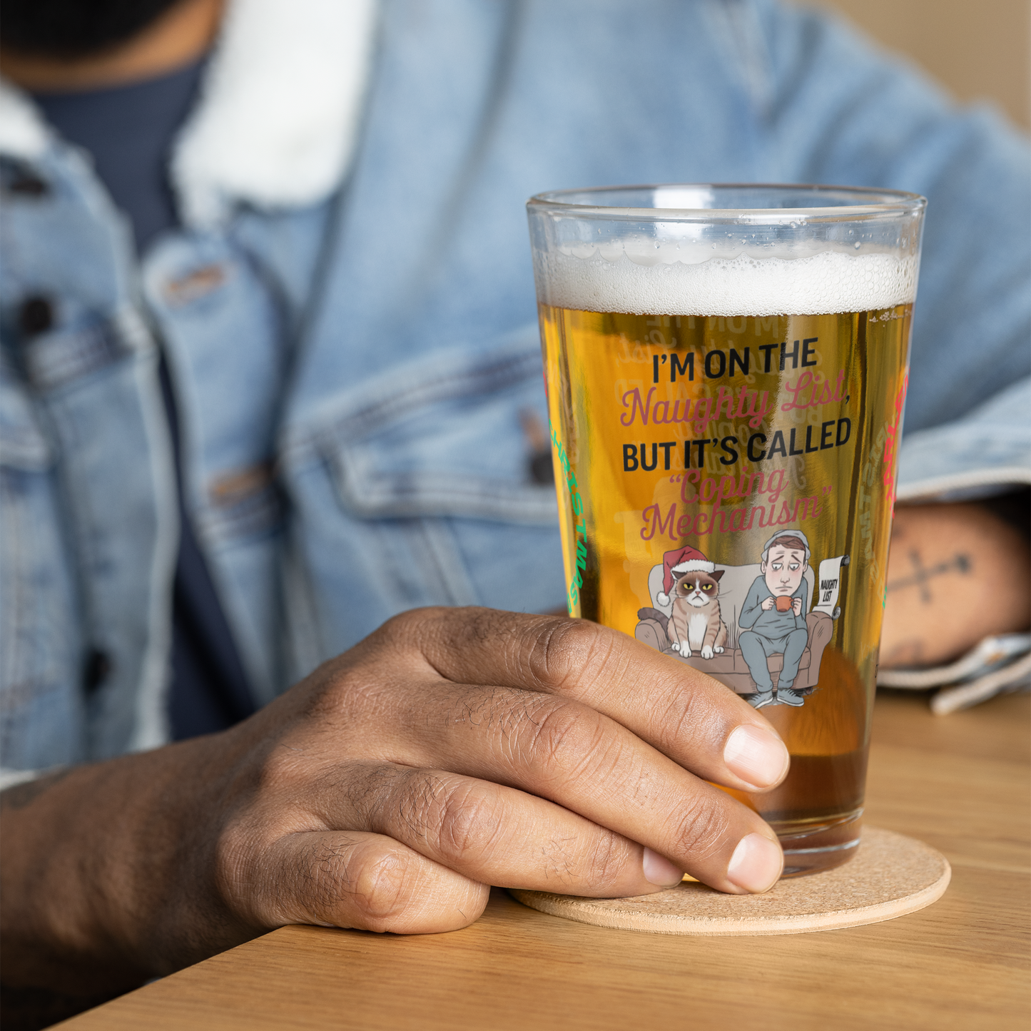 I'm On The Naughty List, But It's Called Coping Mechanism - Holiday self-care Christmas pint glass