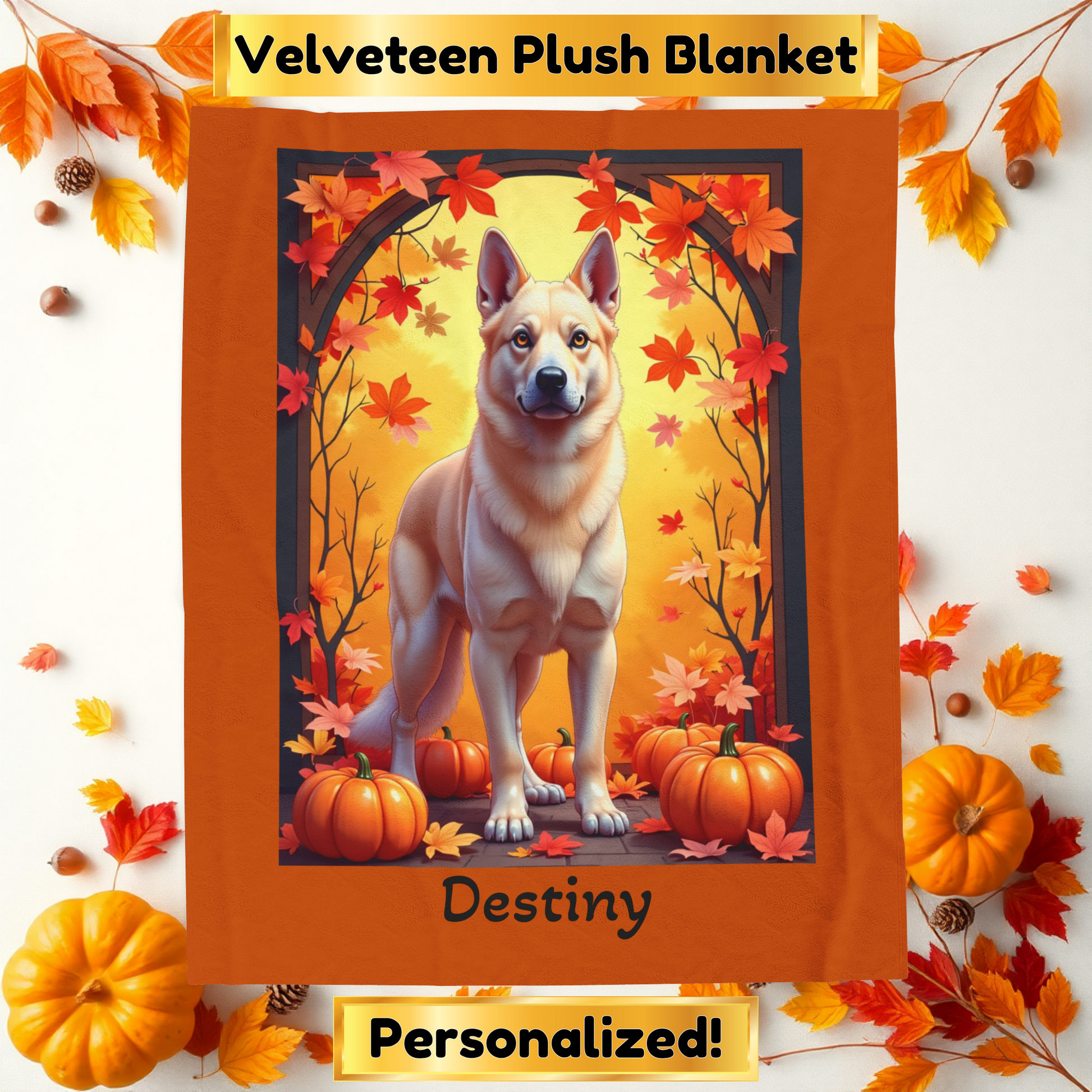 German Shepherd (Cream) Plush Velveteen Blanket - Custom plush dog throw, gift for GSD fans