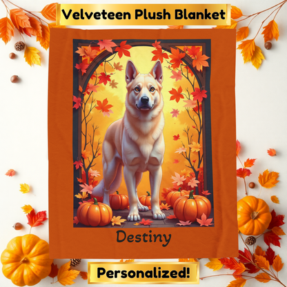 German Shepherd (Cream) Plush Velveteen Blanket - Custom plush dog throw, gift for GSD fans