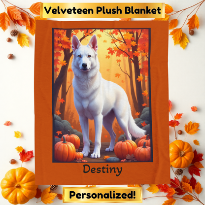 German Shepherd (White) Plush Velveteen Blanket - Custom dog throw, gift for GSD owners