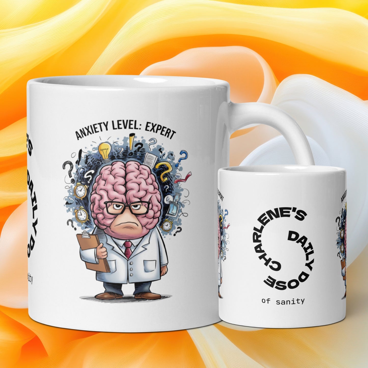 Anxiety Level: Expert funny mug personalized coffee cup with playful saying, fun gift for coffee lovers
