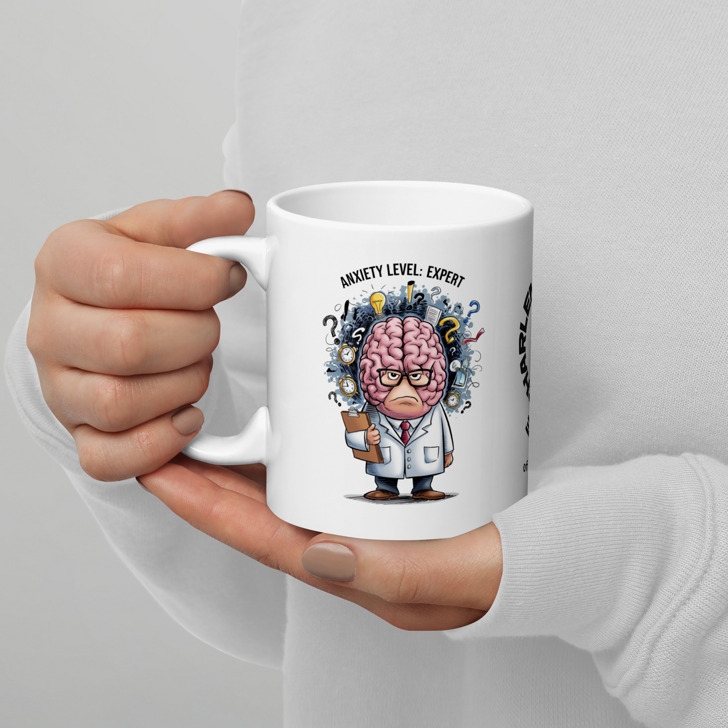 Anxiety Level: Expert funny mug personalized coffee cup with playful saying, fun gift for coffee lovers