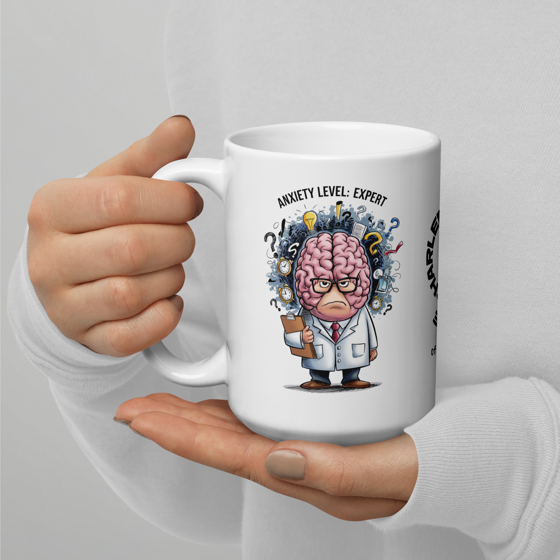 Anxiety Level: Expert funny mug personalized coffee cup with playful saying, fun gift for coffee lovers