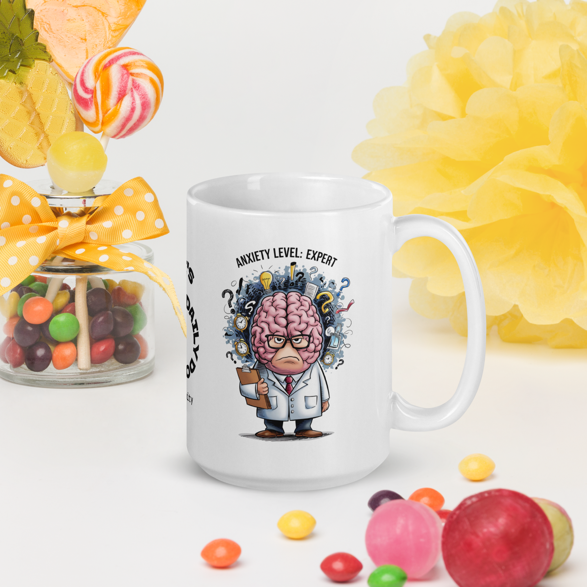 Anxiety Level: Expert funny mug personalized coffee cup with playful saying, fun gift for coffee lovers