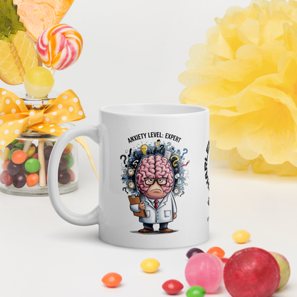 Anxiety Level: Expert funny mug personalized coffee cup with playful saying, fun gift for coffee lovers