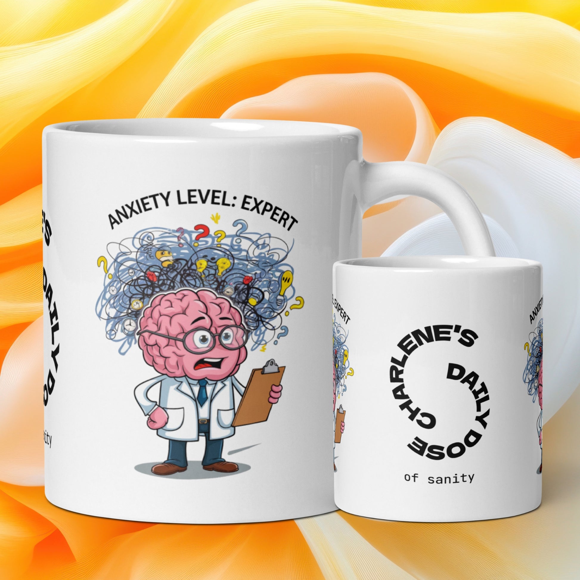 Anxiety Level: Expert funny mug stylish ceramic coffee cup with humorous saying for friends or coworkers