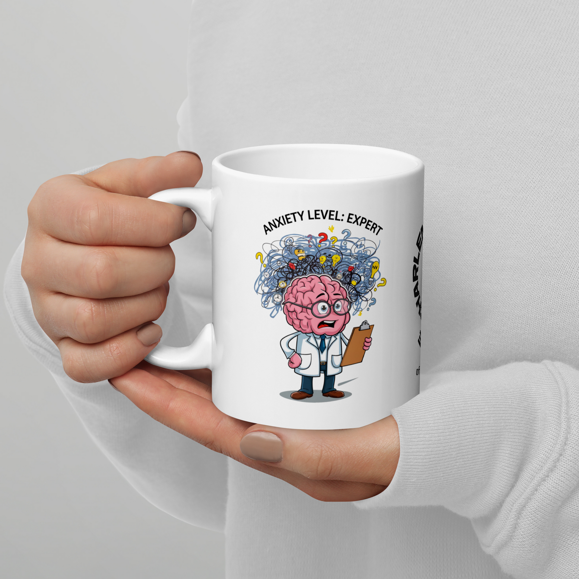 Anxiety Level: Expert funny mug stylish ceramic coffee cup with humorous saying for friends or coworkers