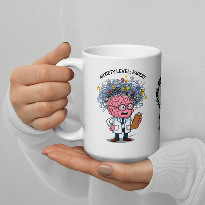 Anxiety Level: Expert funny mug stylish ceramic coffee cup with humorous saying for friends or coworkers
