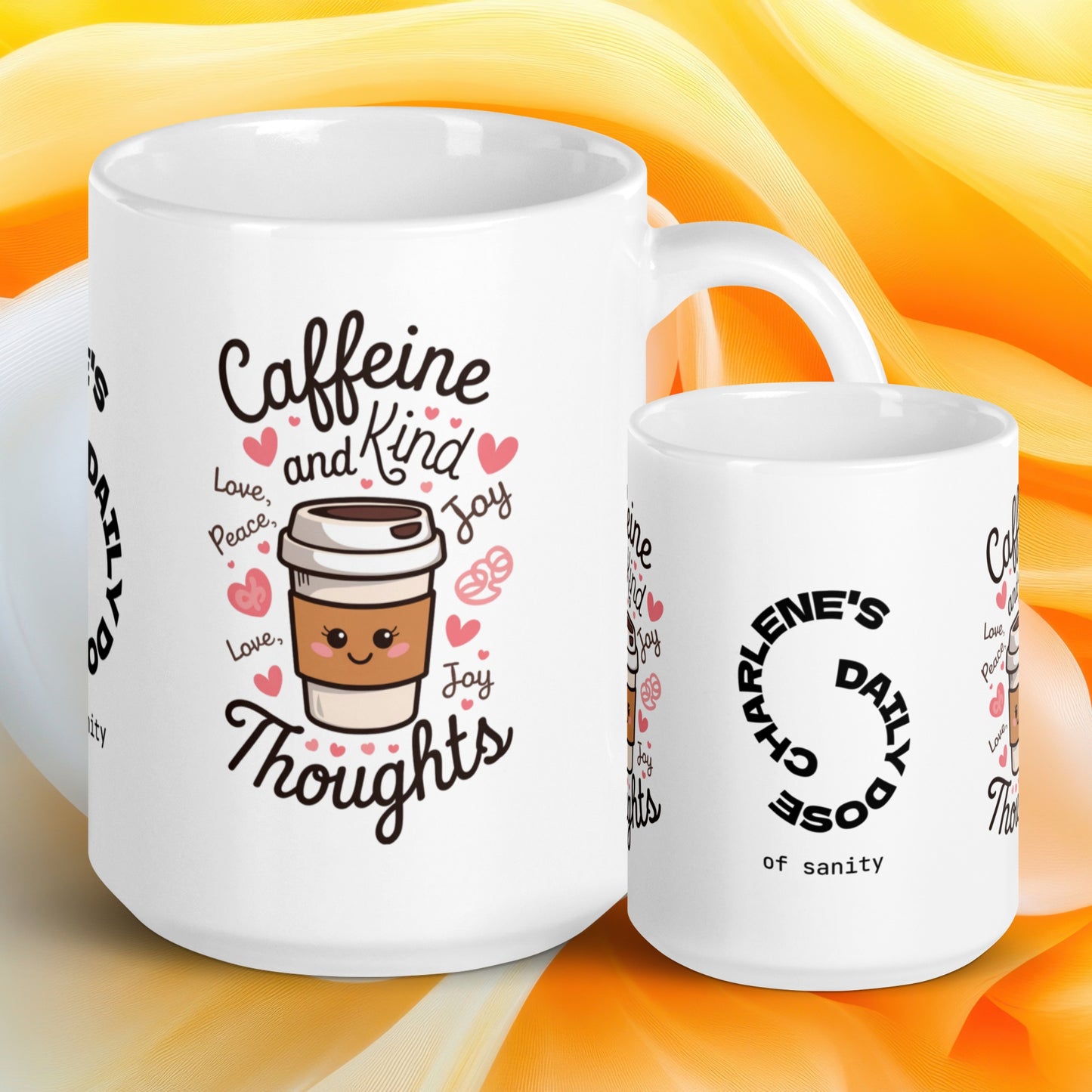 Caffeine and Kind Thoughts funny mug personalized coffee cup with playful saying, humorous gift for friends