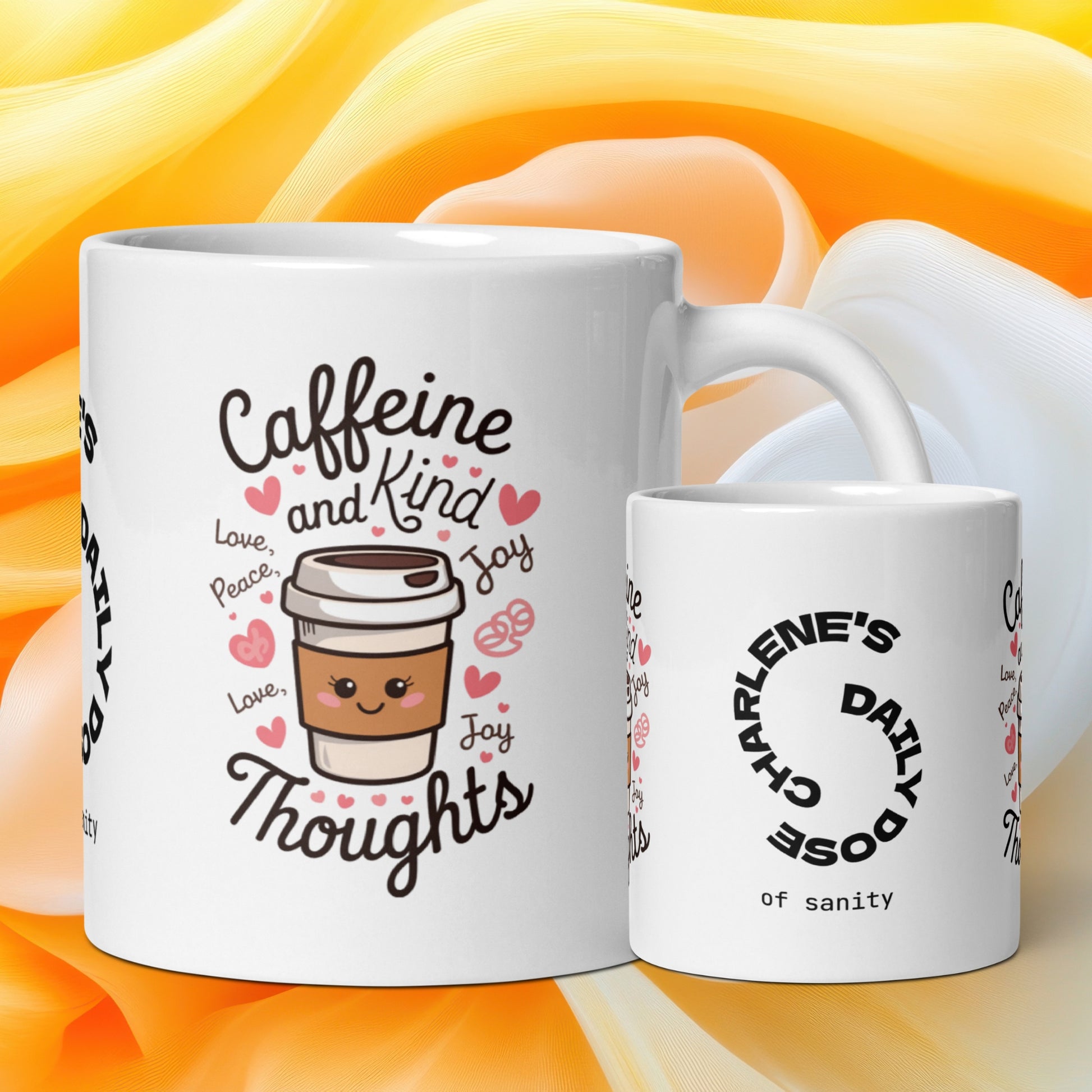 Caffeine and Kind Thoughts funny mug personalized coffee cup with playful saying, humorous gift for friends