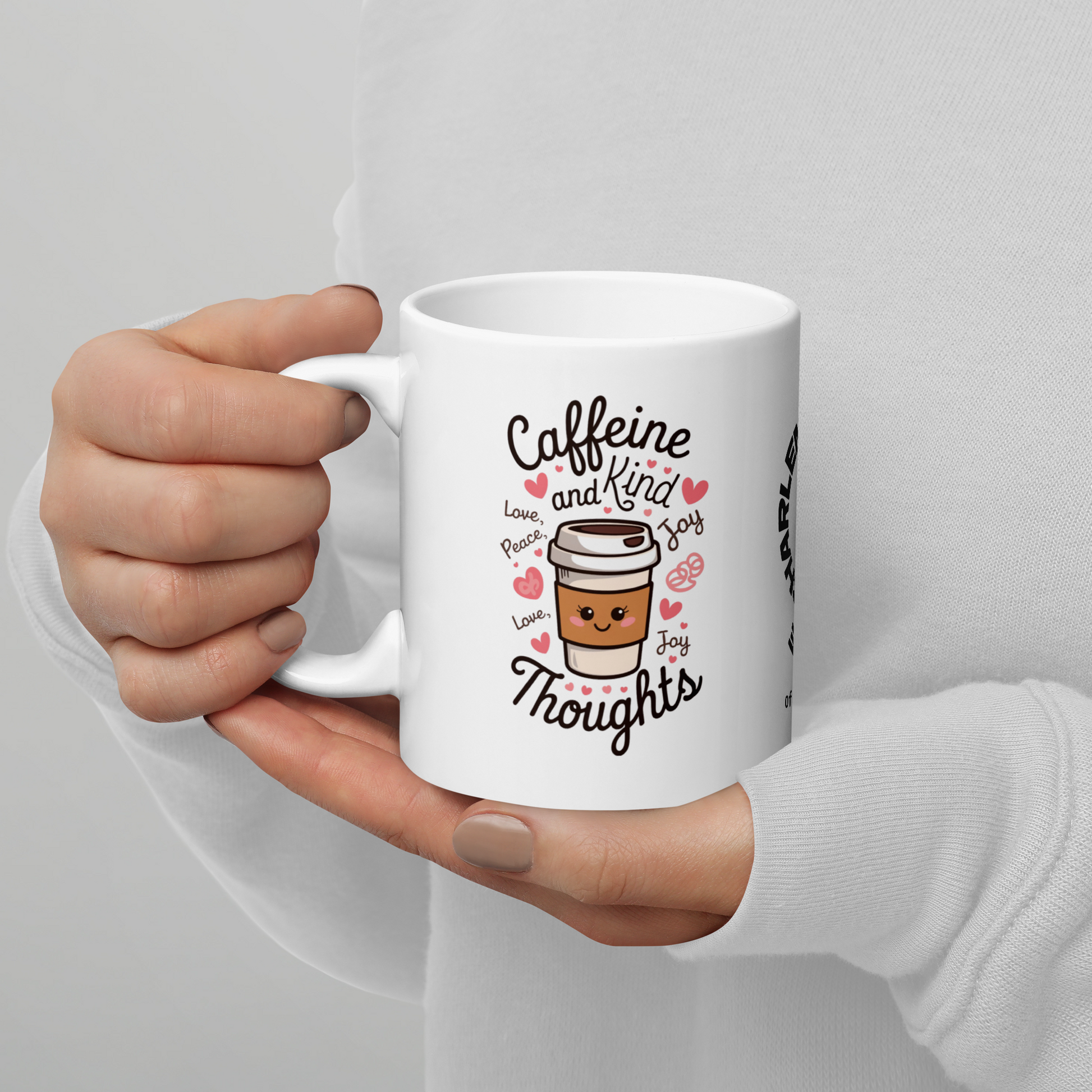 Caffeine and Kind Thoughts funny mug personalized coffee cup with playful saying, humorous gift for friends