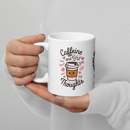 Caffeine and Kind Thoughts funny mug personalized coffee cup with playful saying, humorous gift for friends