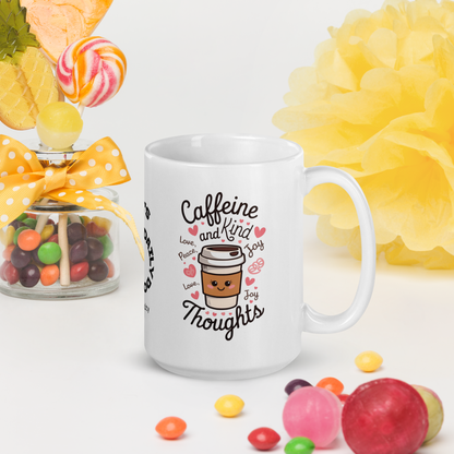Caffeine and Kind Thoughts funny mug personalized coffee cup with playful saying, humorous gift for friends