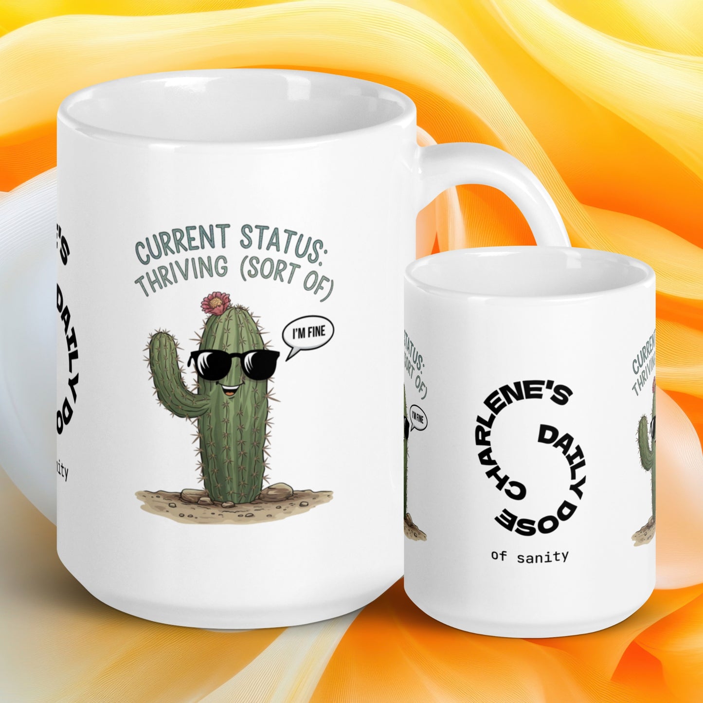 Current Status: Thriving (Sort Of) funny mug personalized ceramic coffee cup, fun daily humor gift