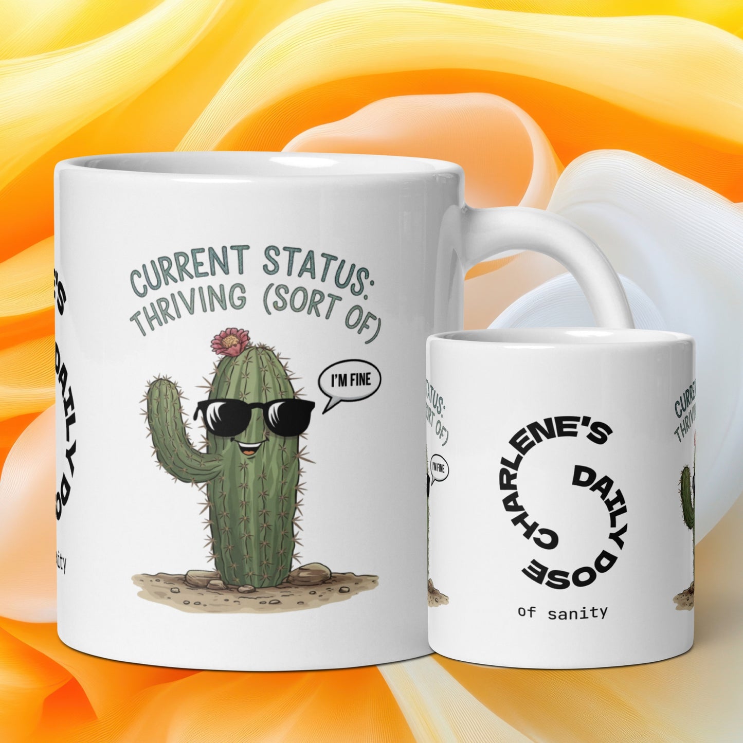 Current Status: Thriving (Sort Of) funny mug personalized ceramic coffee cup, fun daily humor gift