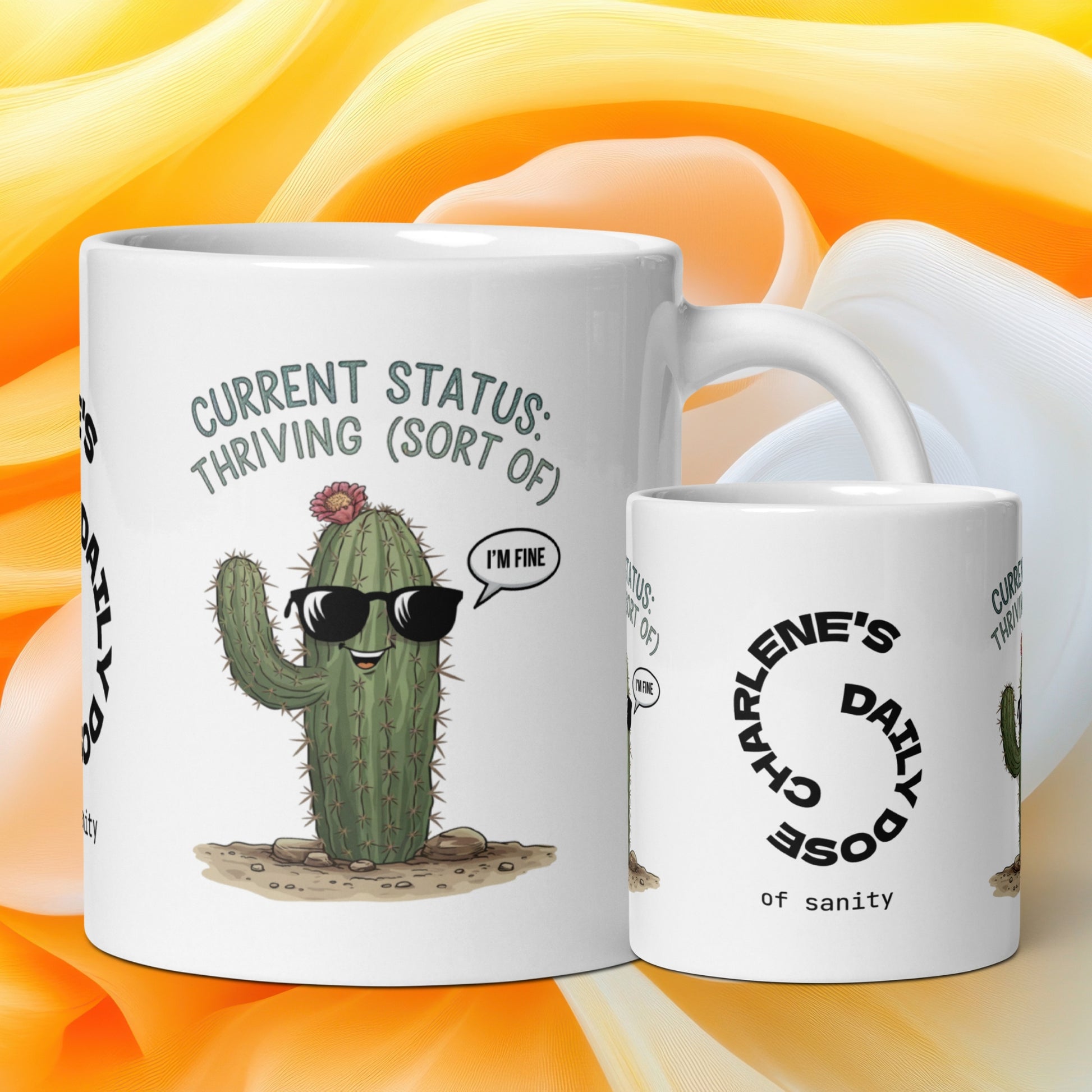 Current Status: Thriving (Sort Of) funny mug personalized ceramic coffee cup, fun daily humor gift
