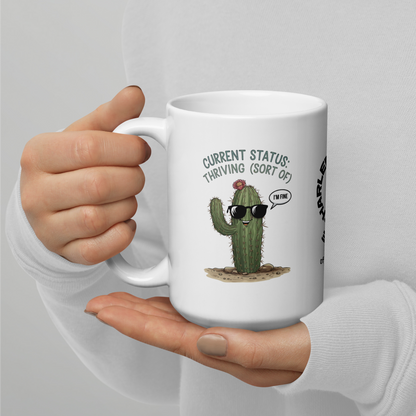 Current Status: Thriving (Sort Of) funny mug personalized ceramic coffee cup, fun daily humor gift