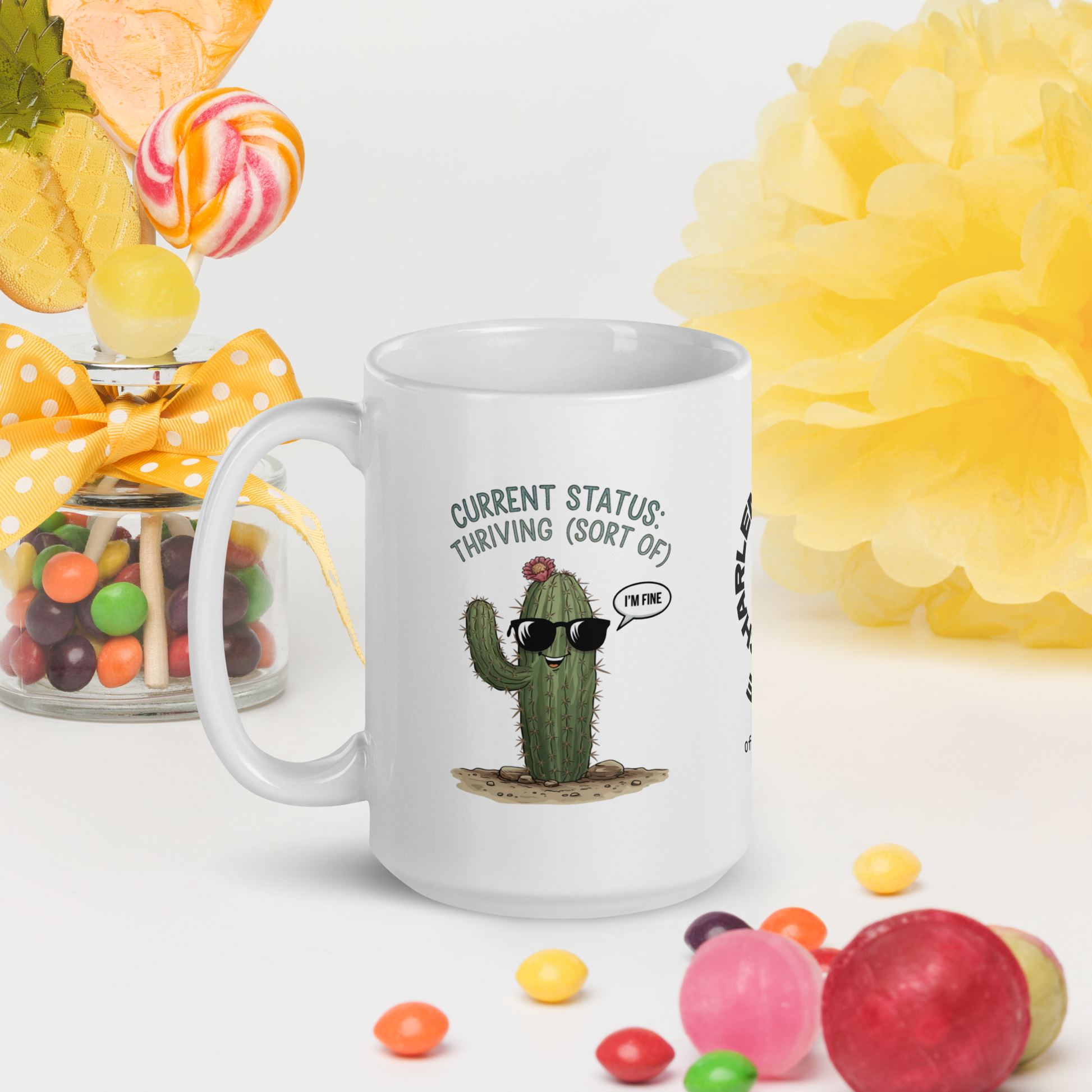 Current Status: Thriving (Sort Of) funny mug personalized ceramic coffee cup, fun daily humor gift