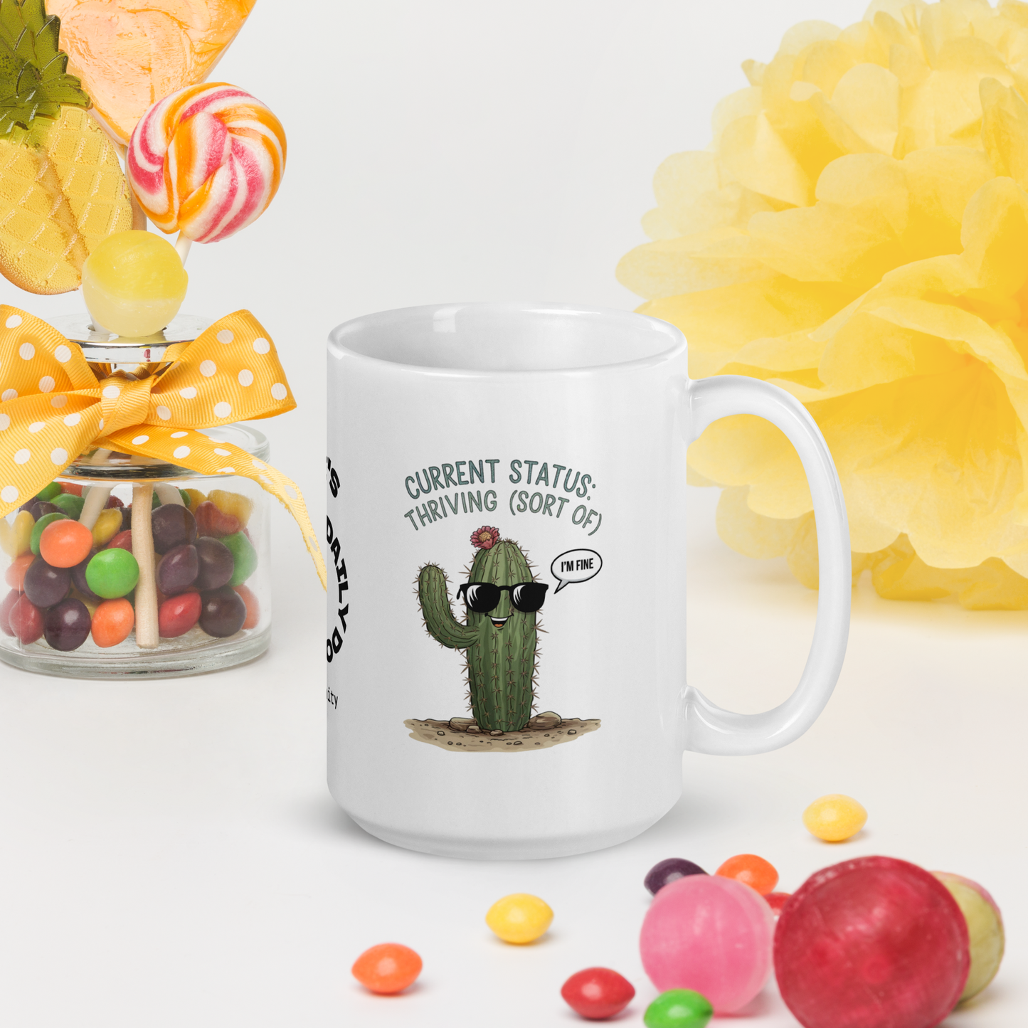 Current Status: Thriving (Sort Of) funny mug personalized ceramic coffee cup, fun daily humor gift