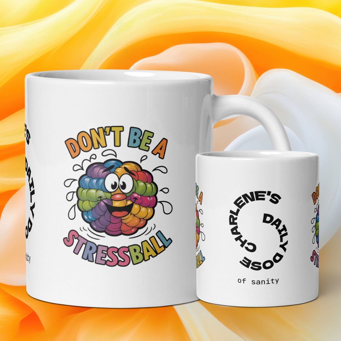 Don’t Be a Stressball funny mug stylish ceramic coffee cup with playful saying, fun daily coffee gift