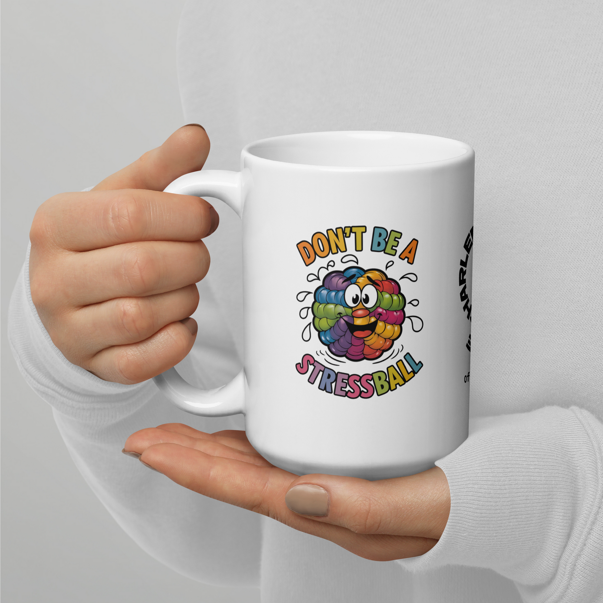 Don’t Be a Stressball funny mug stylish ceramic coffee cup with playful saying, fun daily coffee gift