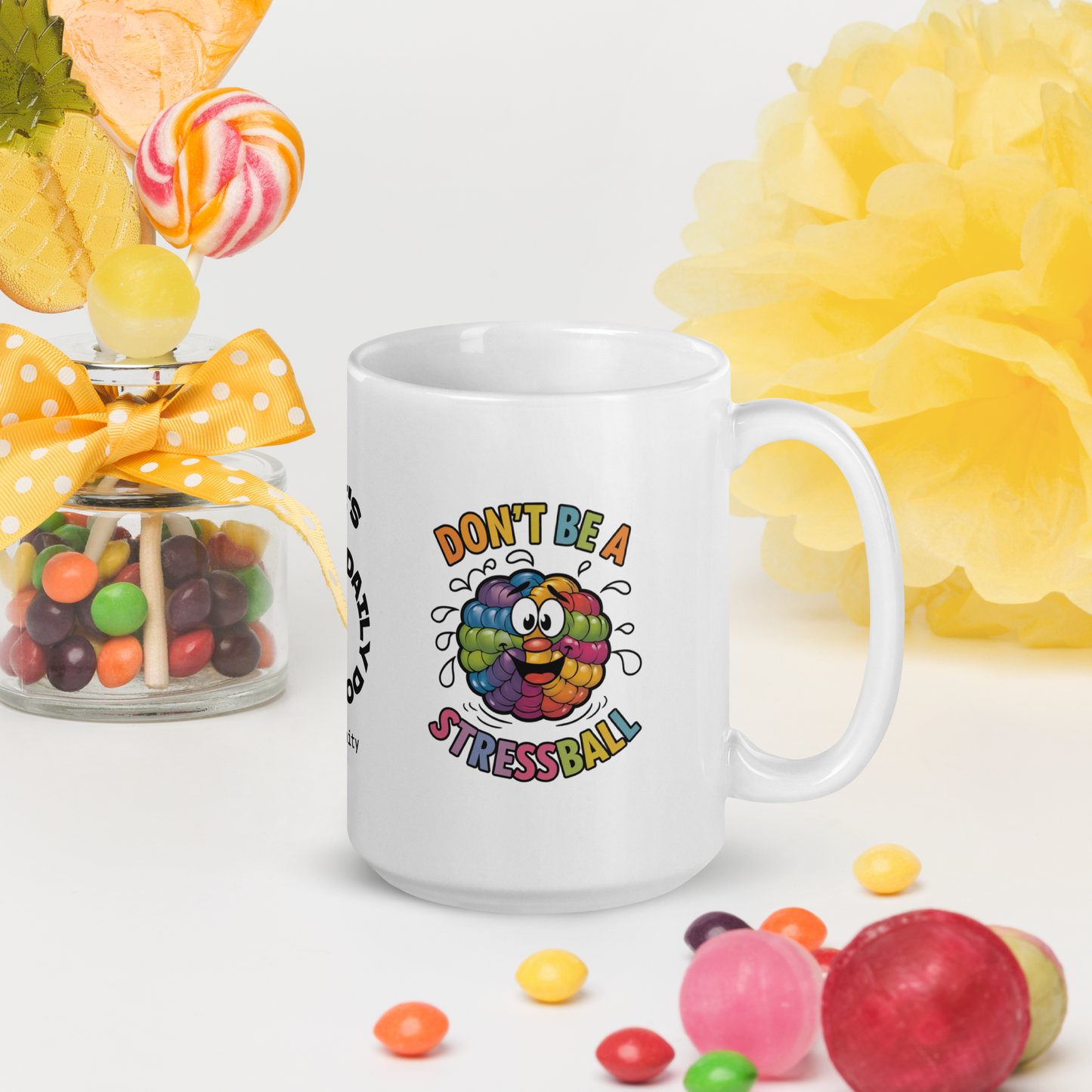 Don’t Be a Stressball funny mug stylish ceramic coffee cup with playful saying, fun daily coffee gift