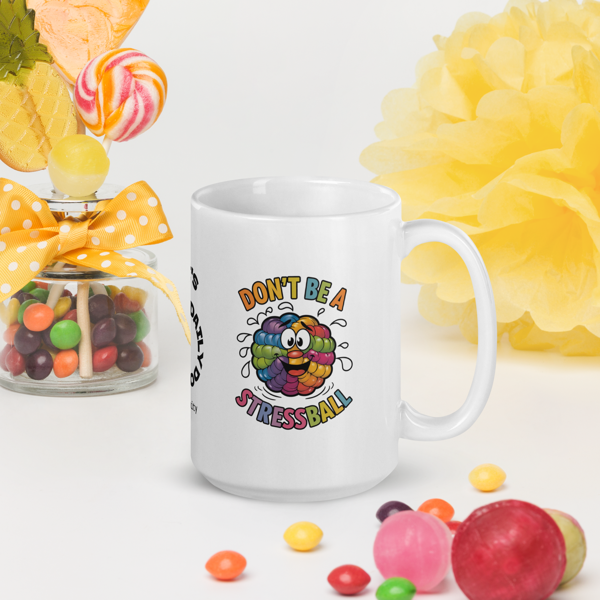 Don’t Be a Stressball funny mug stylish ceramic coffee cup with playful saying, fun daily coffee gift