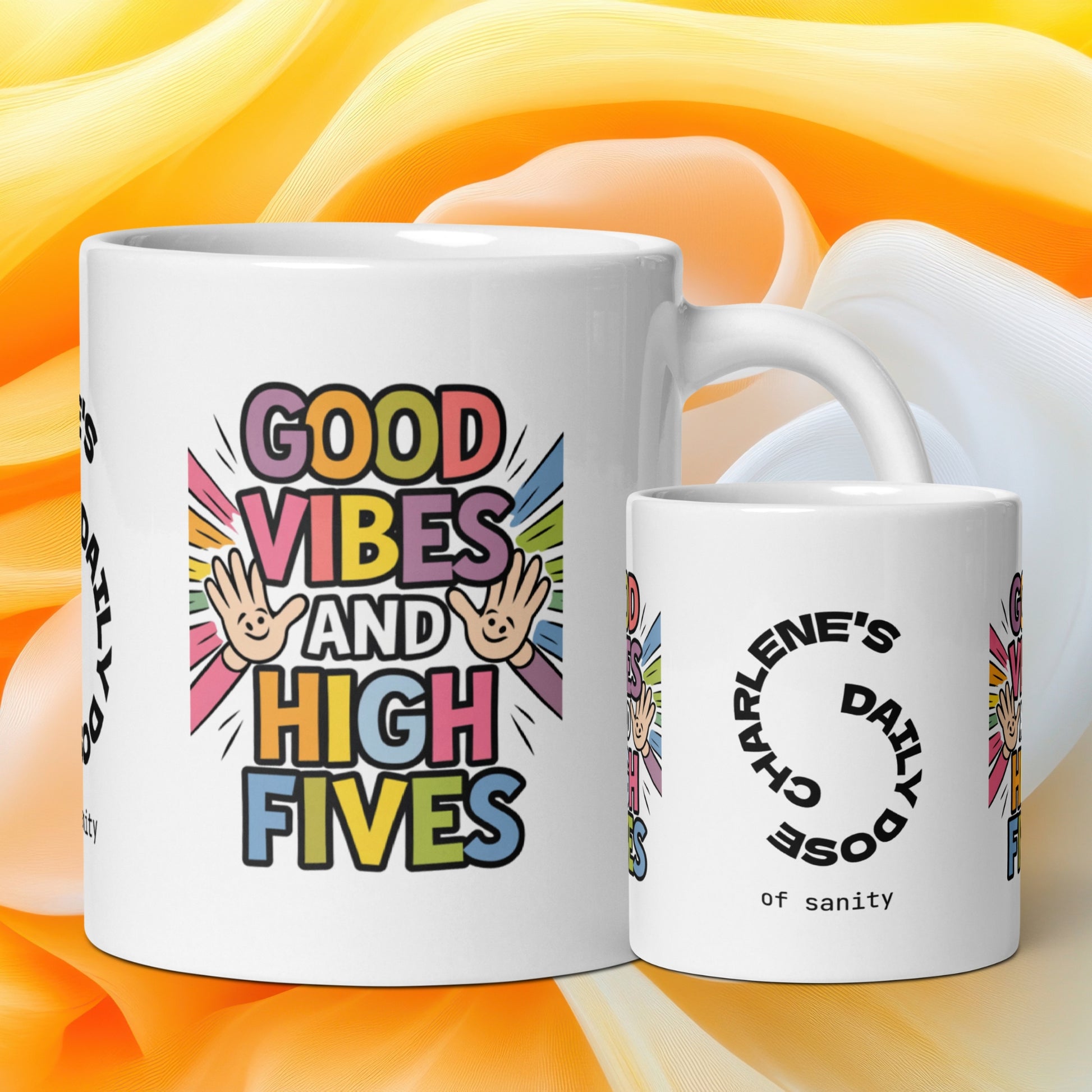 Good Vibes and High Fives funny mug personalized ceramic coffee cup, playful saying, gift for friends