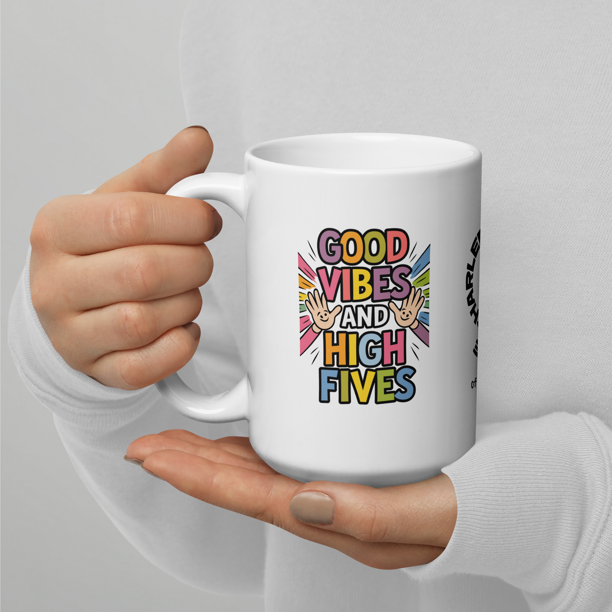 Good Vibes and High Fives funny mug personalized ceramic coffee cup, playful saying, gift for friends