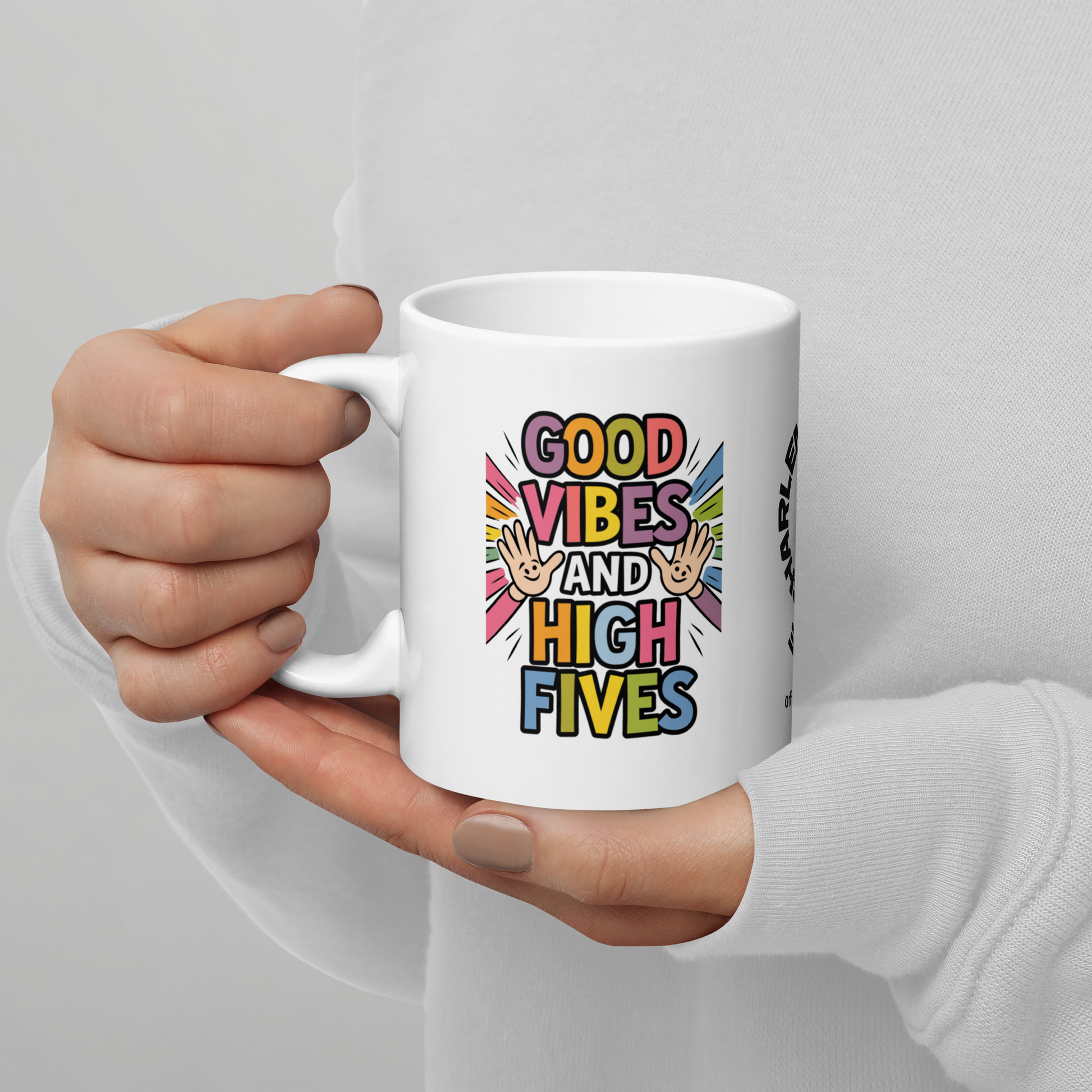 Good Vibes and High Fives funny mug personalized ceramic coffee cup, playful saying, gift for friends