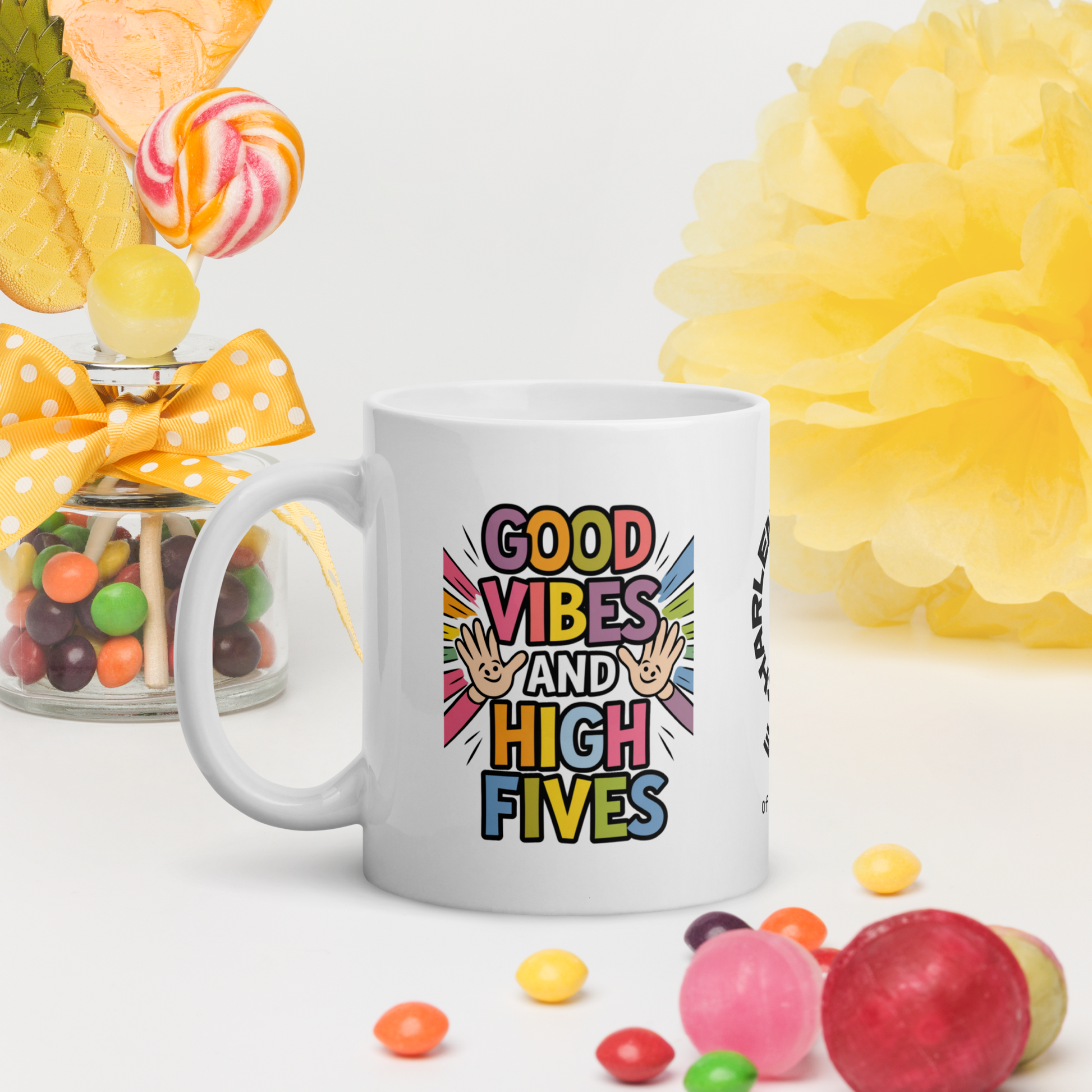 Good Vibes and High Fives funny mug personalized ceramic coffee cup, playful saying, gift for friends